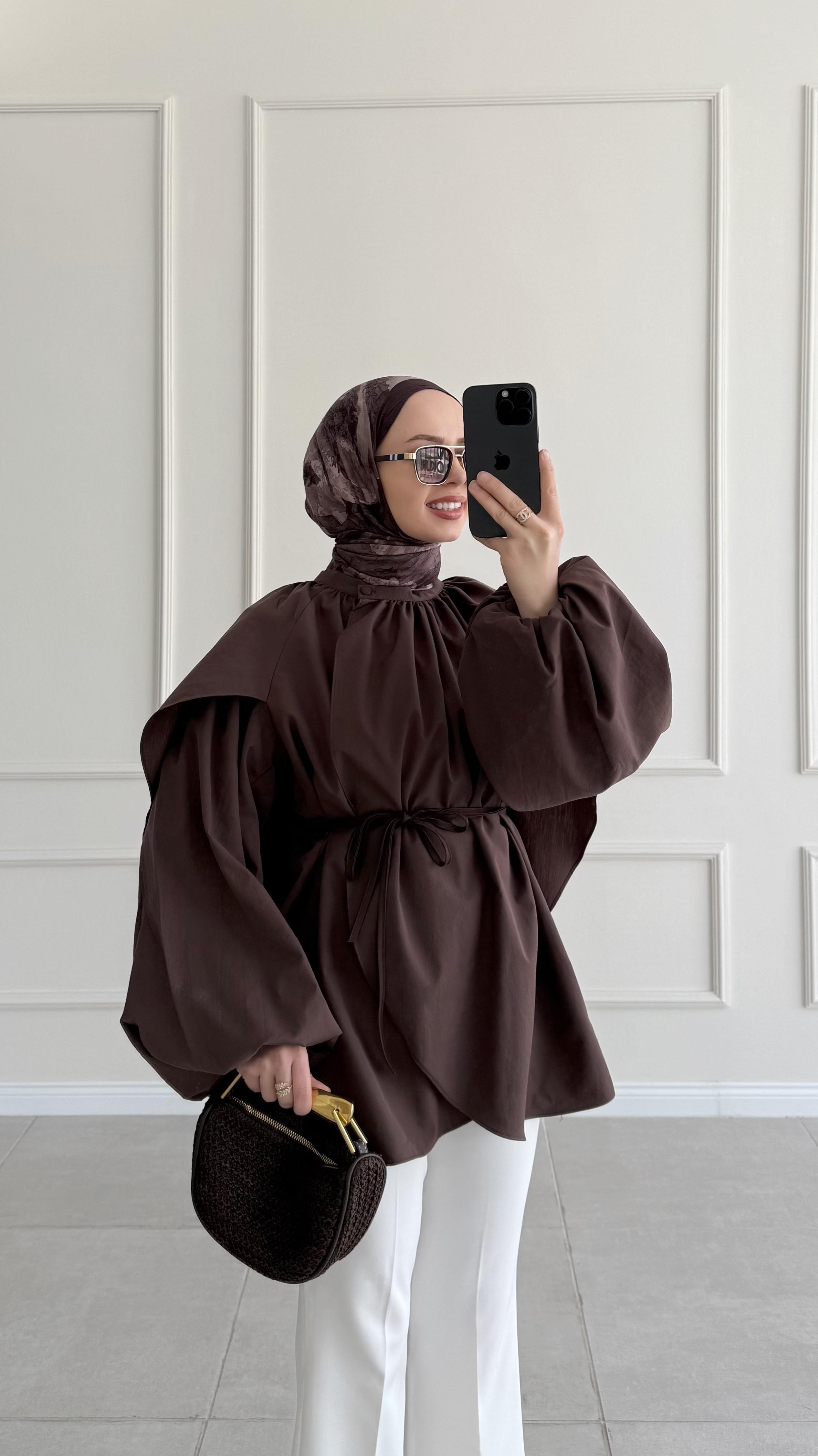 Sterra Pelerinli Kahverengi Gömlek