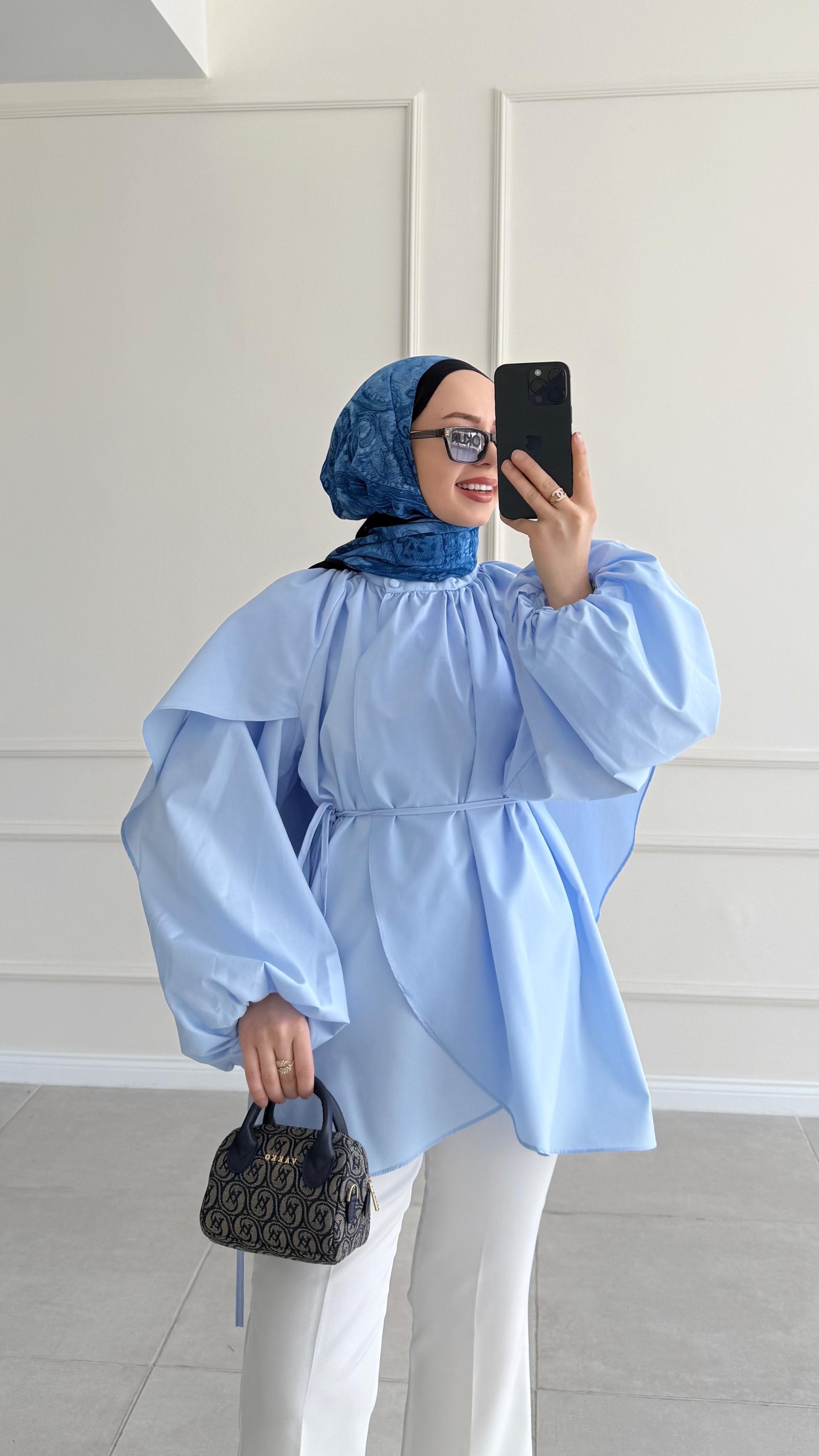 Sterra Pelerinli Mavi Gömlek