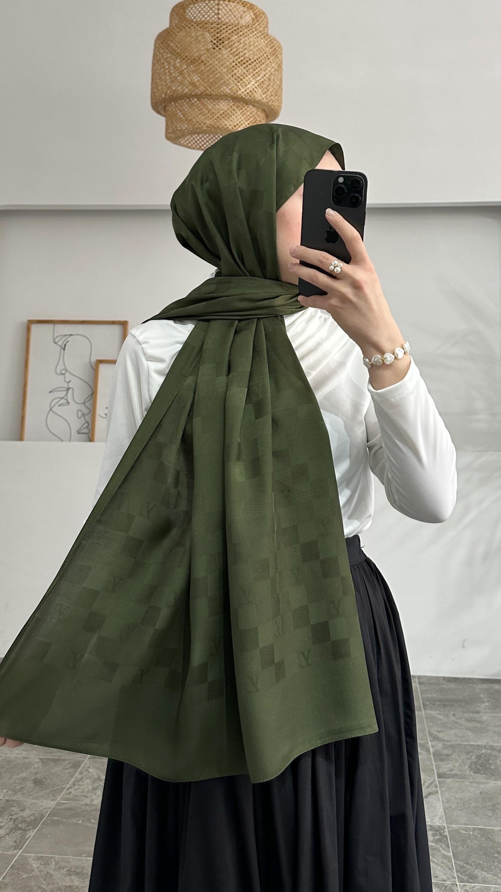 Terra Marka Acı Yeşil Desenli Şal