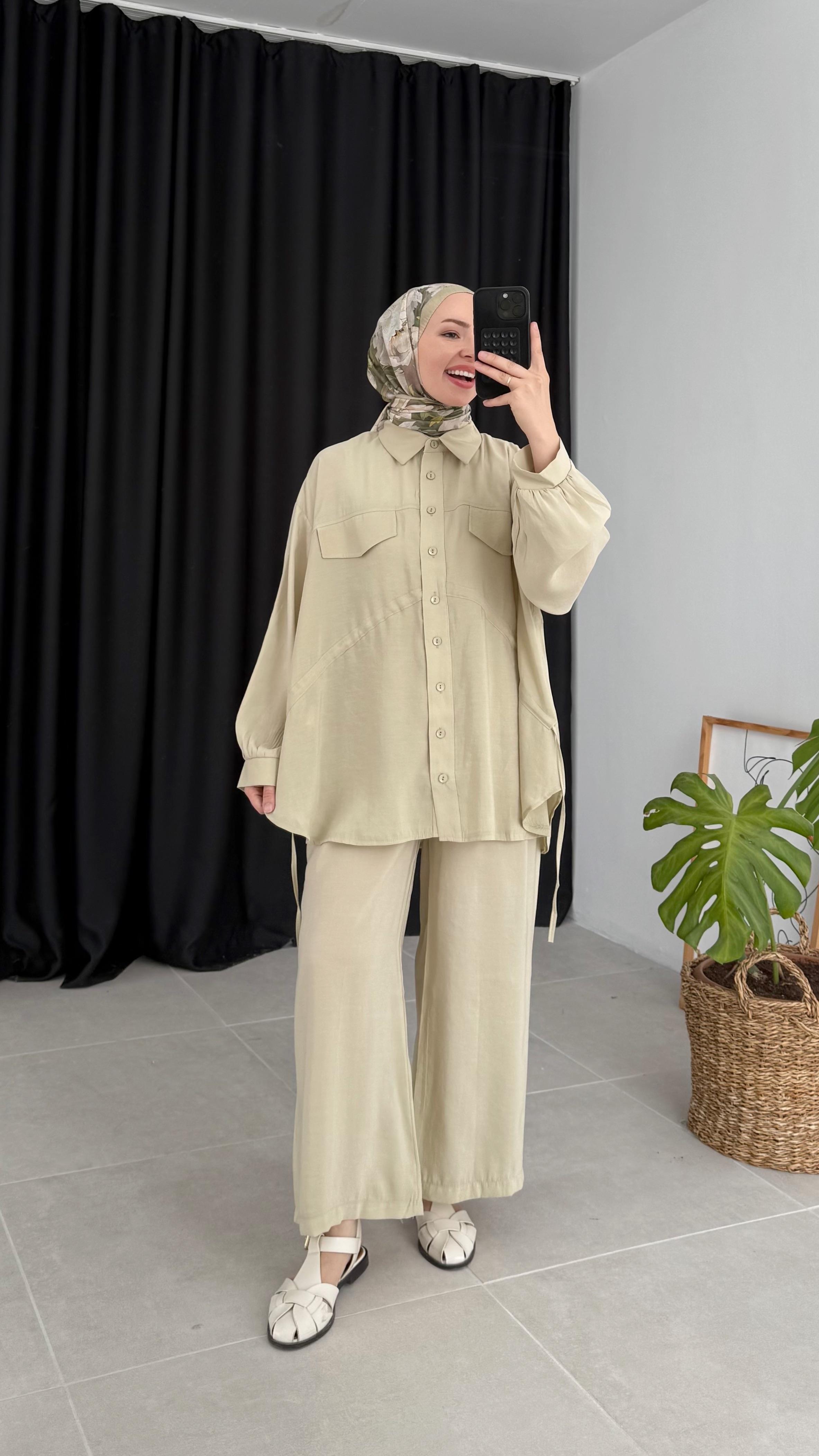 Tünel Modal Küf Yeşili Gömlek Takım