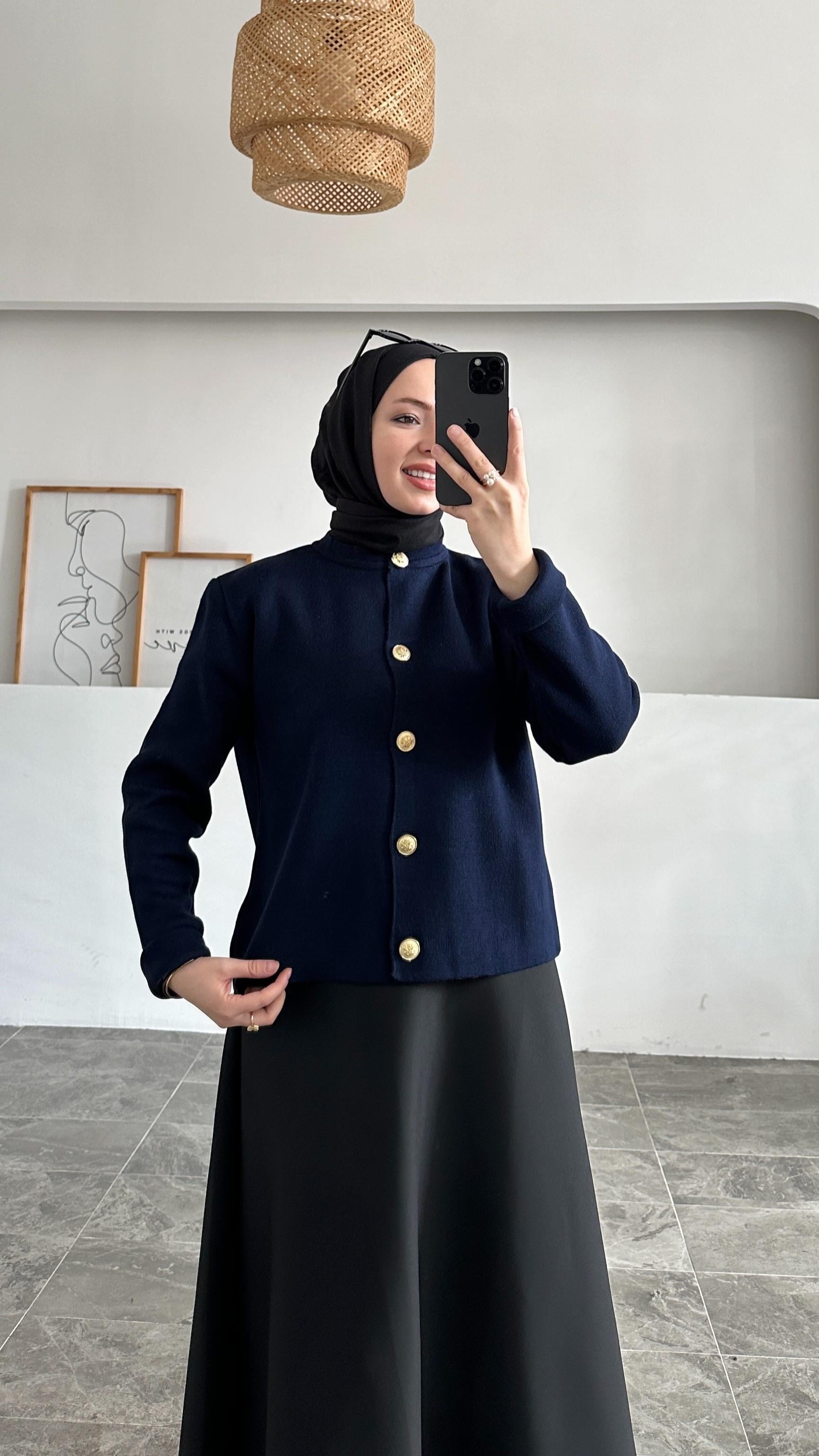Ursula Zara Model Düz Lacivert Kısa Triko Hırka