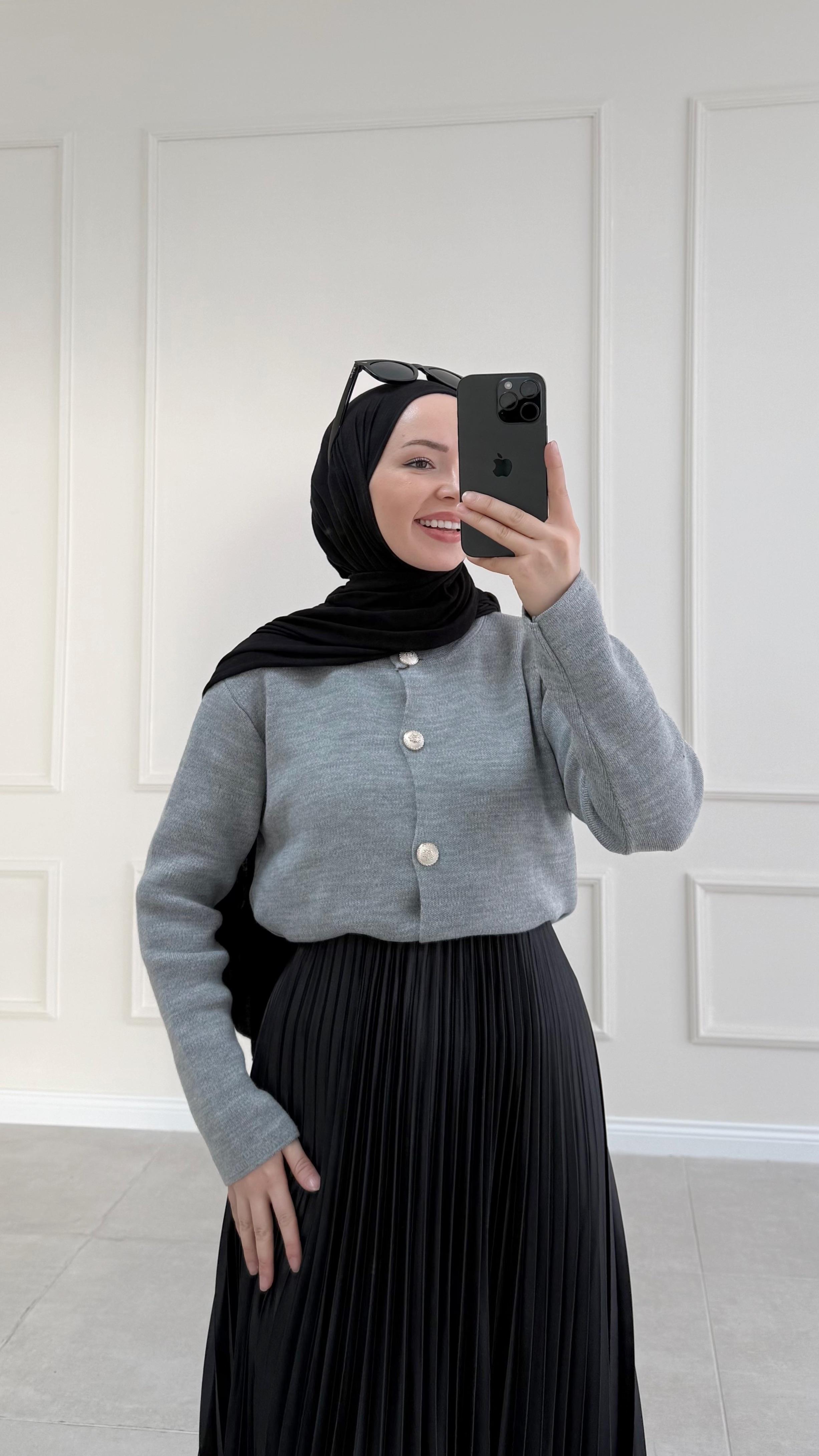 Ursula Zra Model Düz Gri Kısa Triko Hırka  (2797)