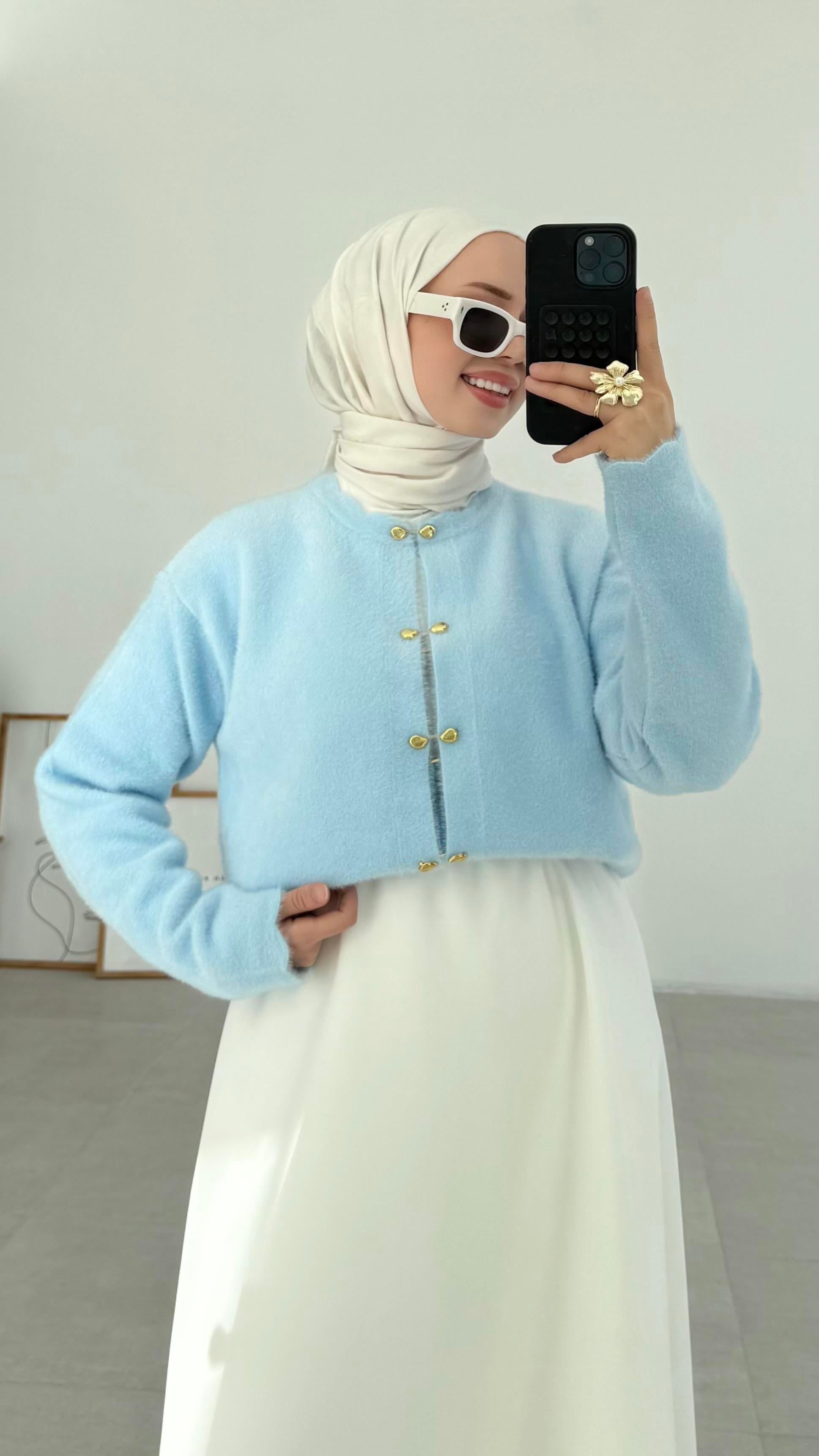 Vanessa Premıum Angora Mavi Hırka