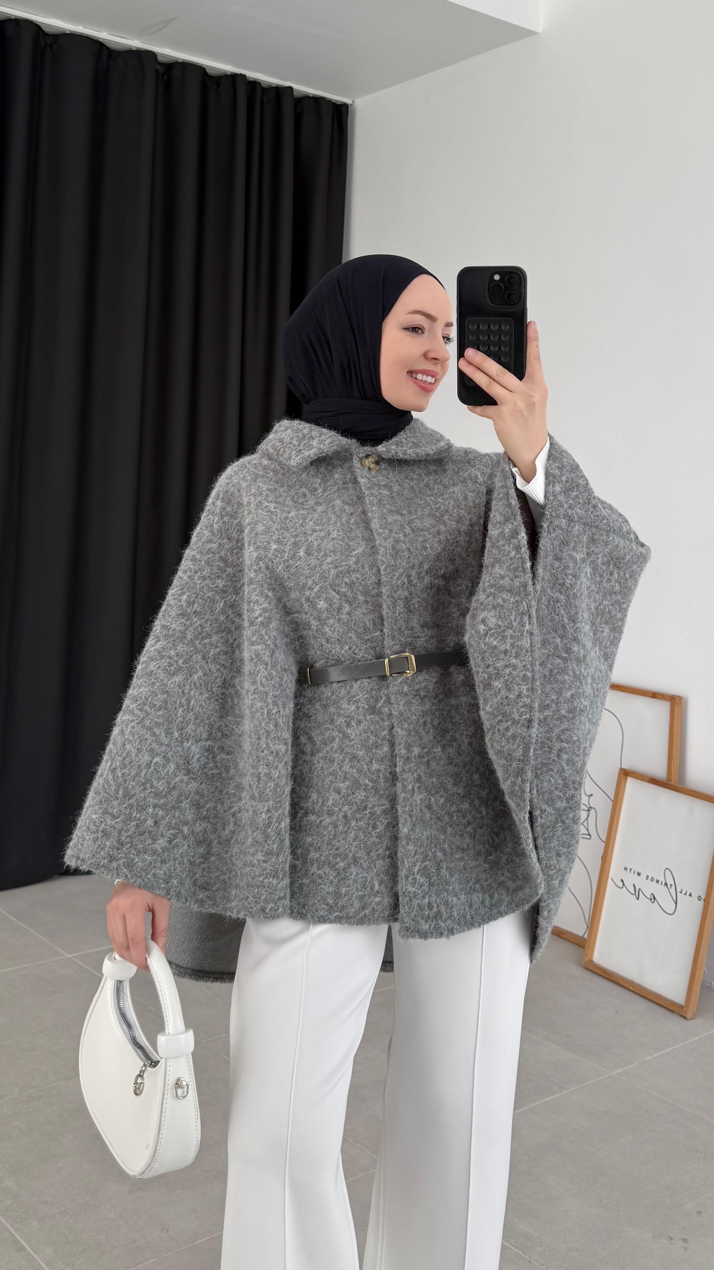 Wonder Pelerin Gri Kaşe Kap