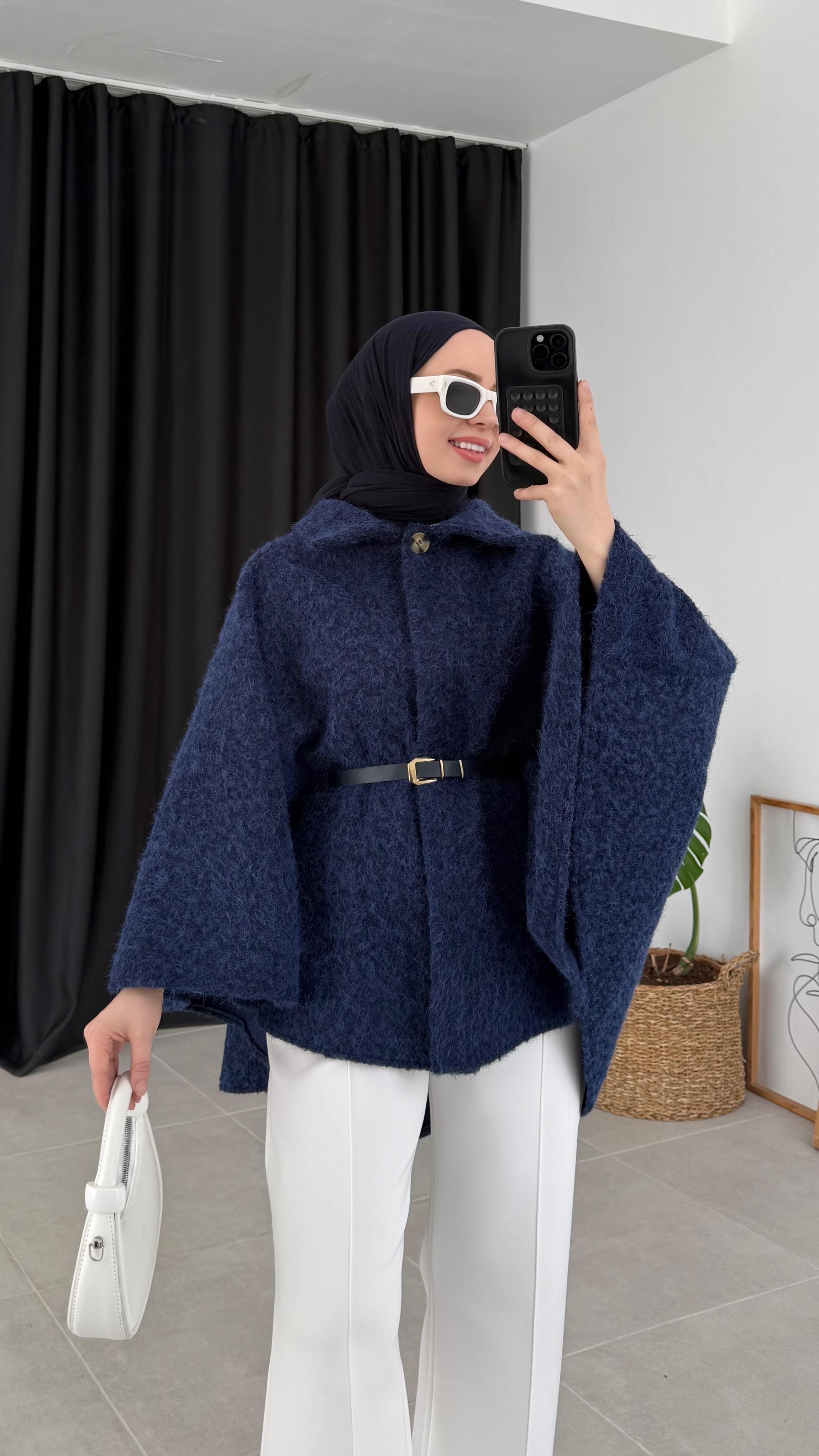 Wonder Pelerin Lacivert Kaşe Kap