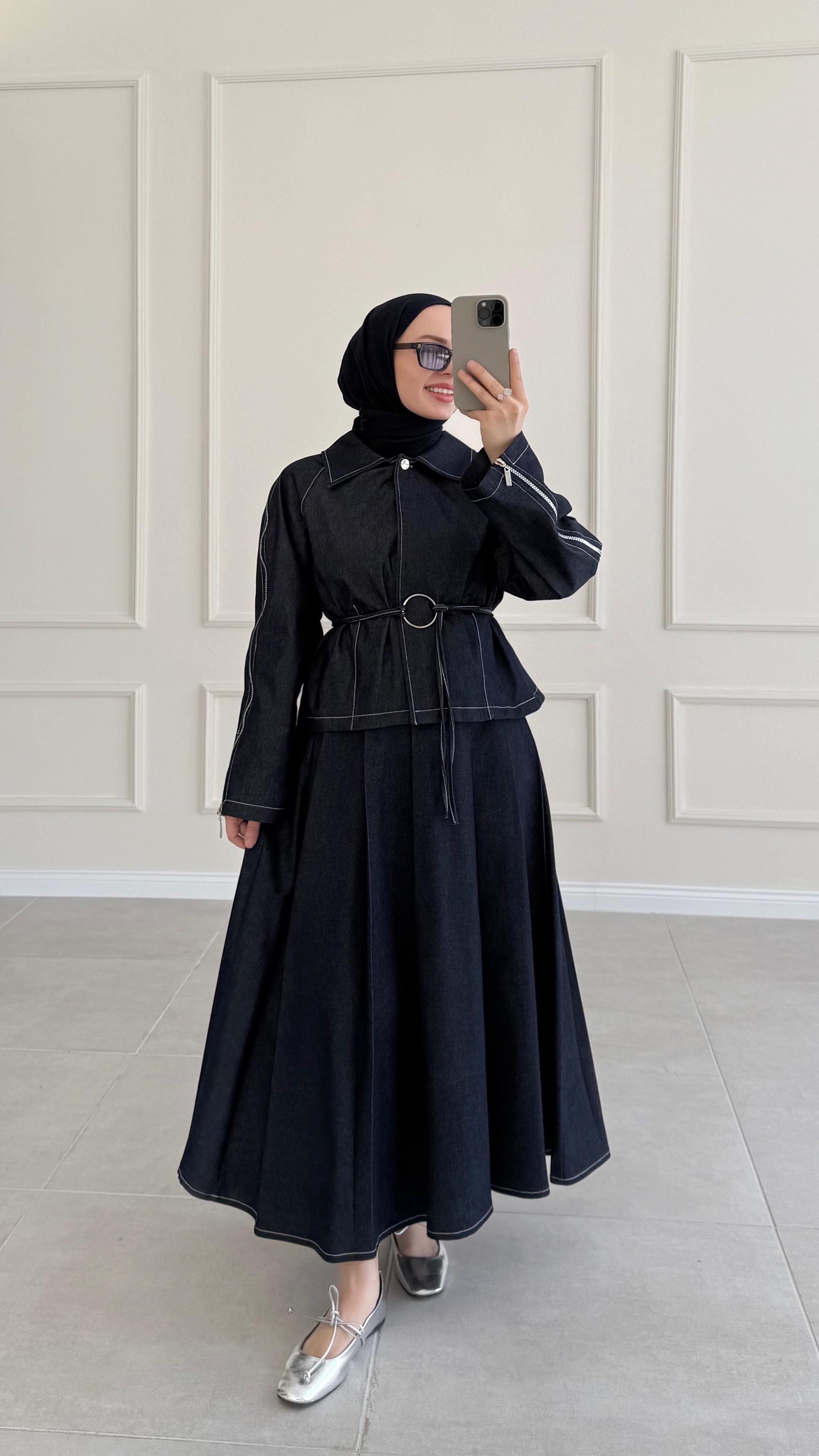 Wundo Lacivert Denim Etek Takım