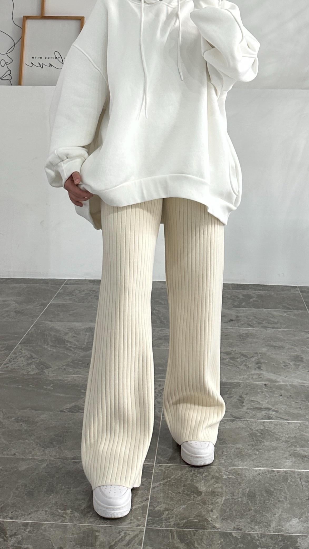 Yoka Krem Fitilli Triko Pantolon