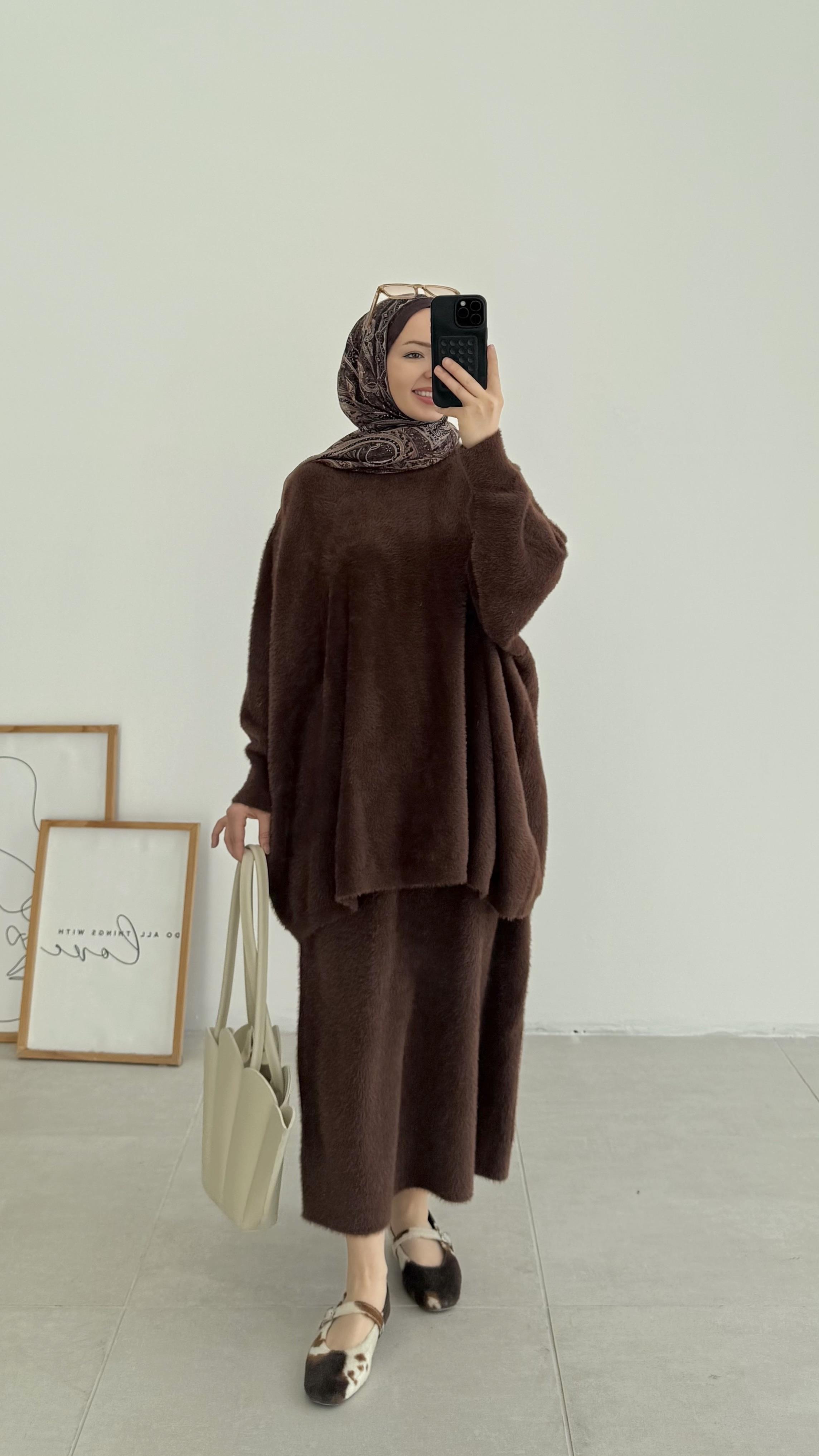 Zayna Angora Kahverengi Premıum Takım 