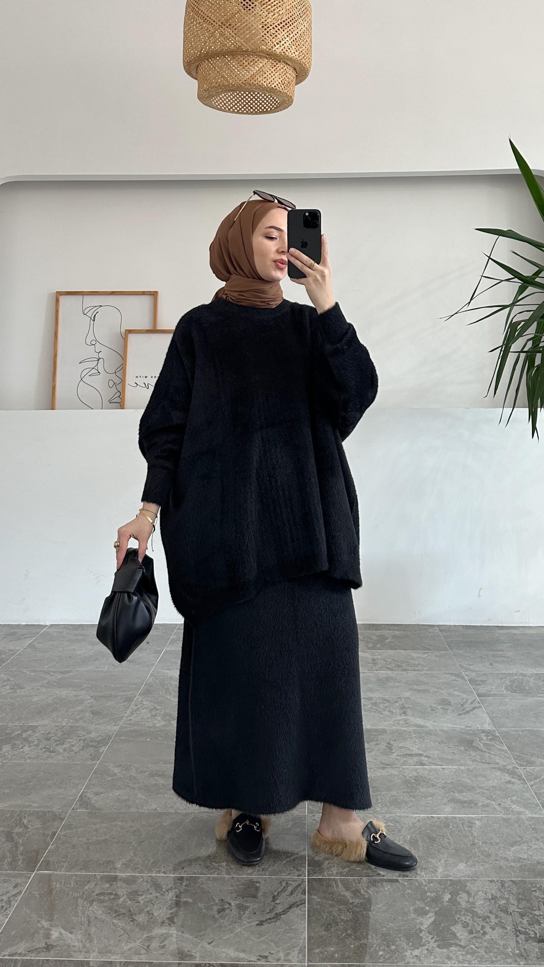 Zayna Angora Siyah Premıum Takım 