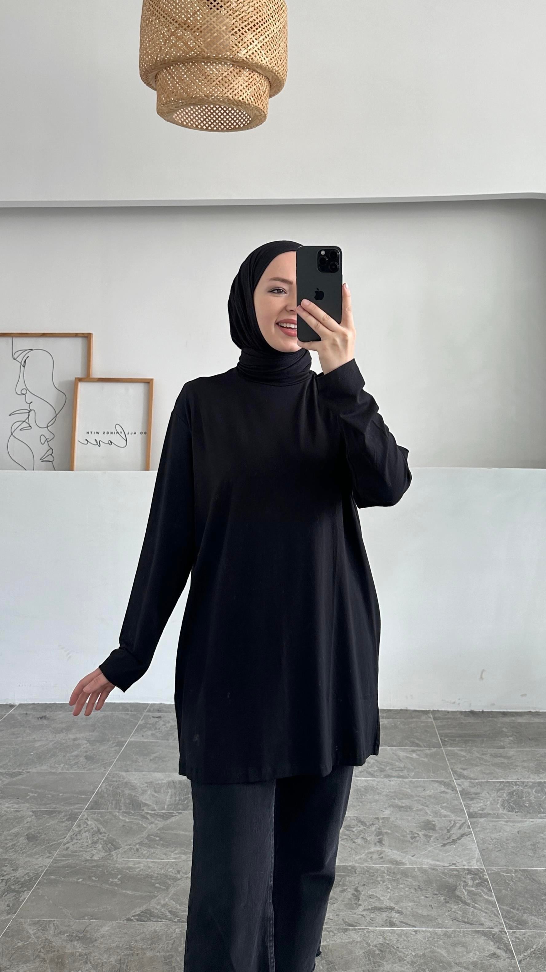 Zoe Penye Siyah Boğazlı Uzun Kol Tesettür İçlik Bluz 