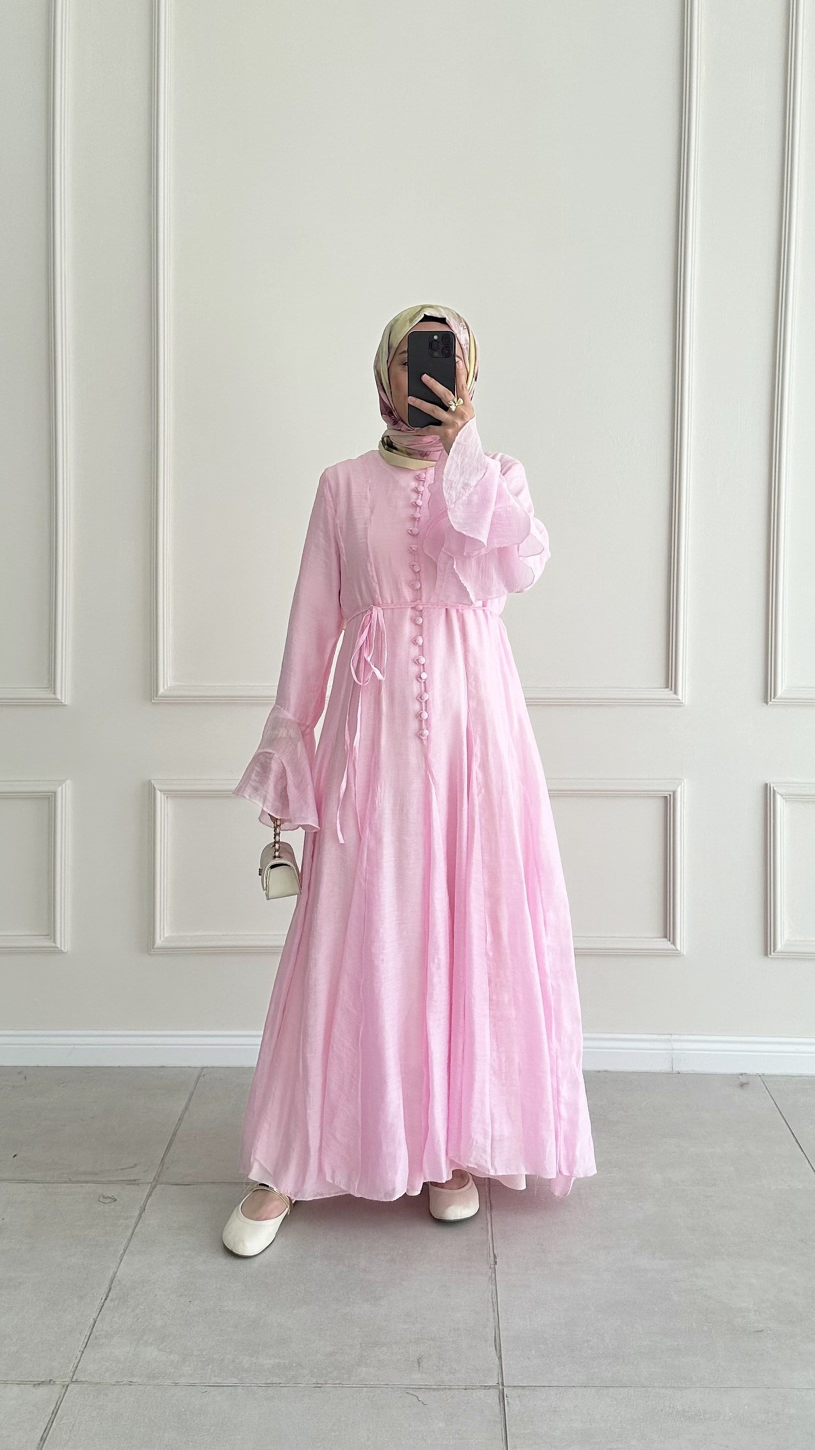   Tulna Brit Düğmeli Pembe Elbise 