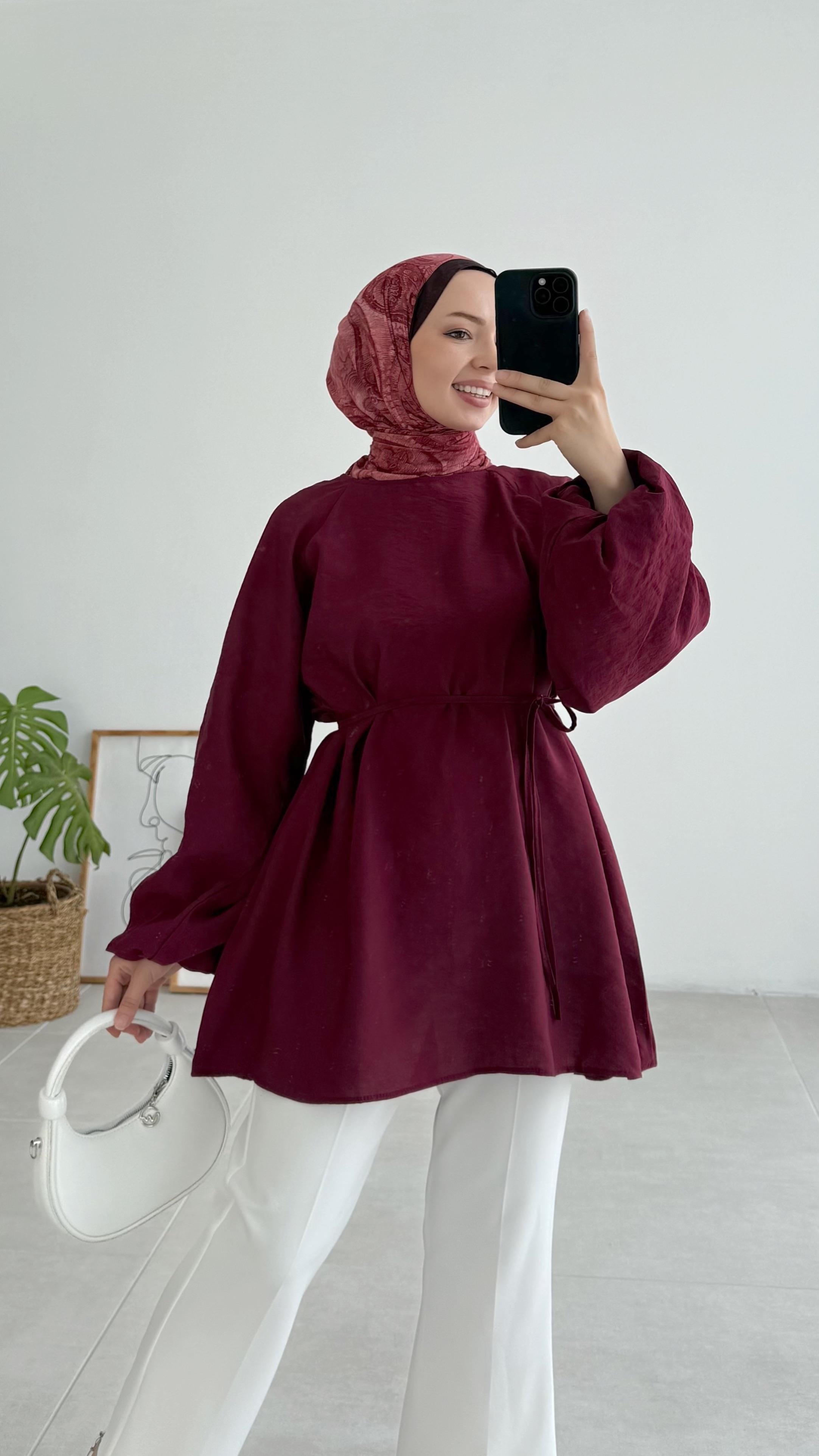 Aarly Balon Kol Bordo Tunik