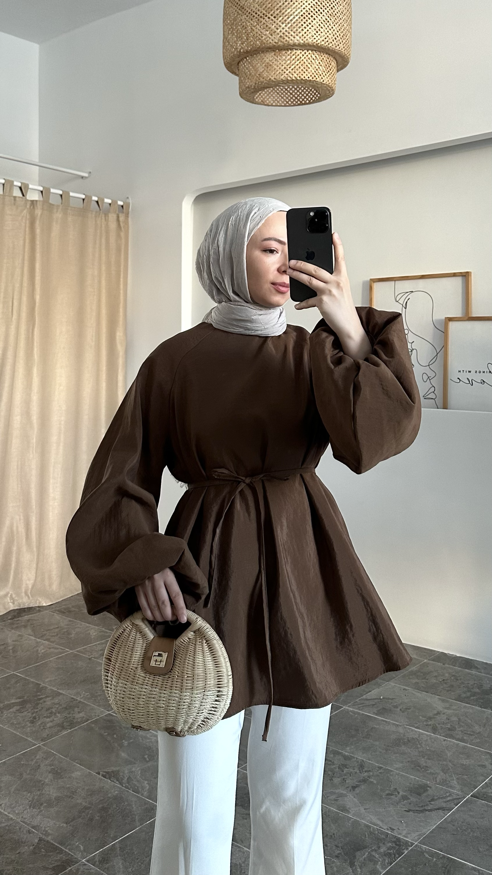 Aarly Balon Kol Kahverengi Tunik
