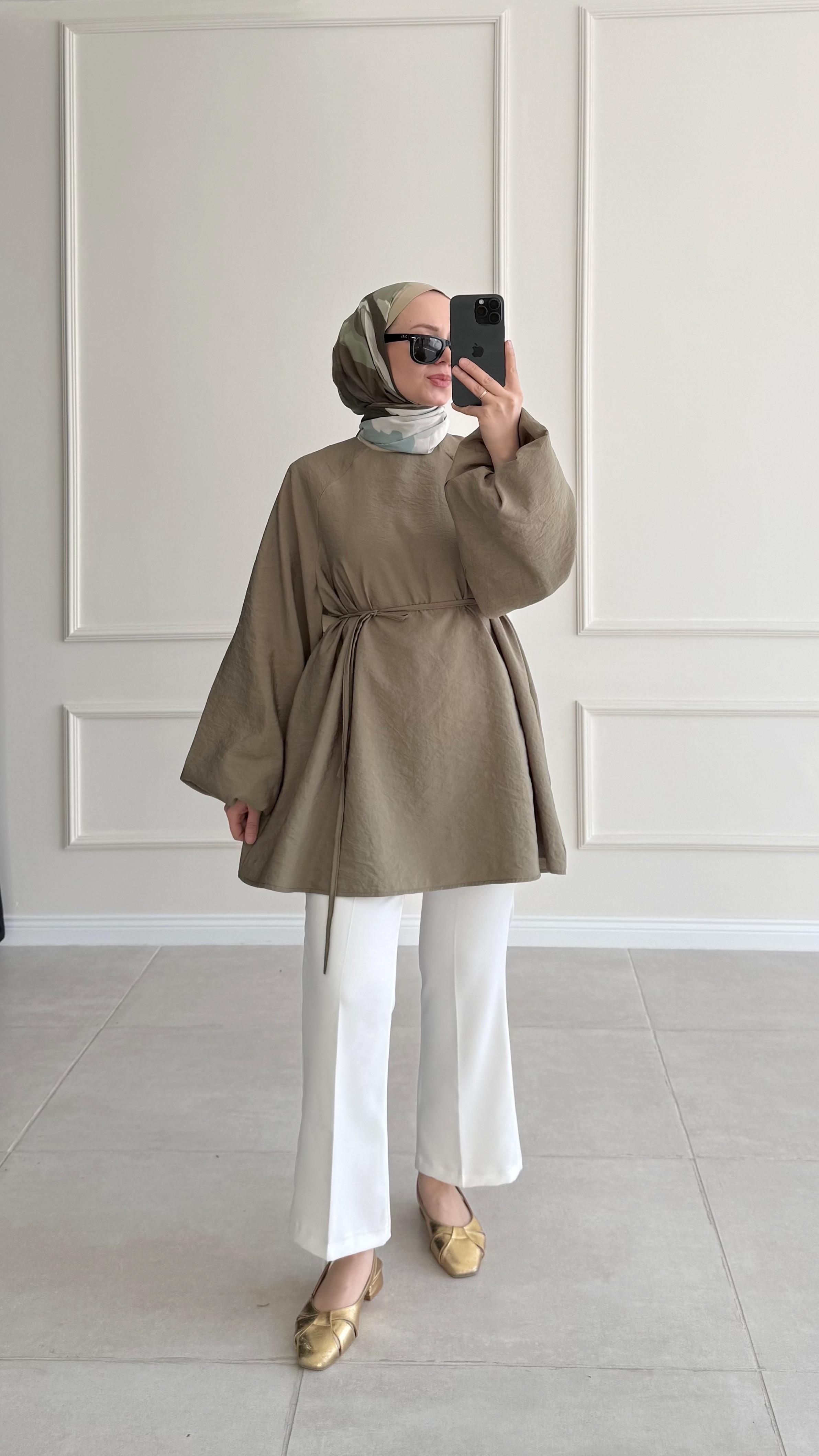 Aarly Balon Kol Küf Yeşili Tunik