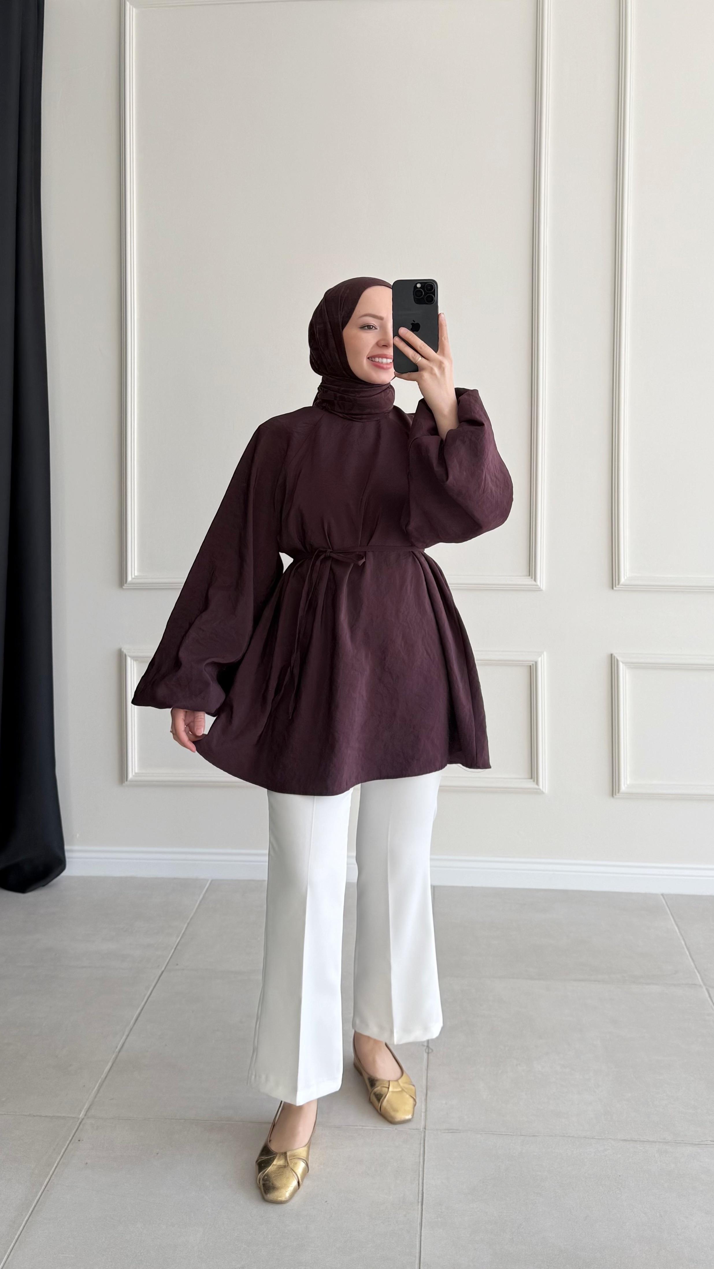 Aarly Balon Kol Mürdüm Tunik