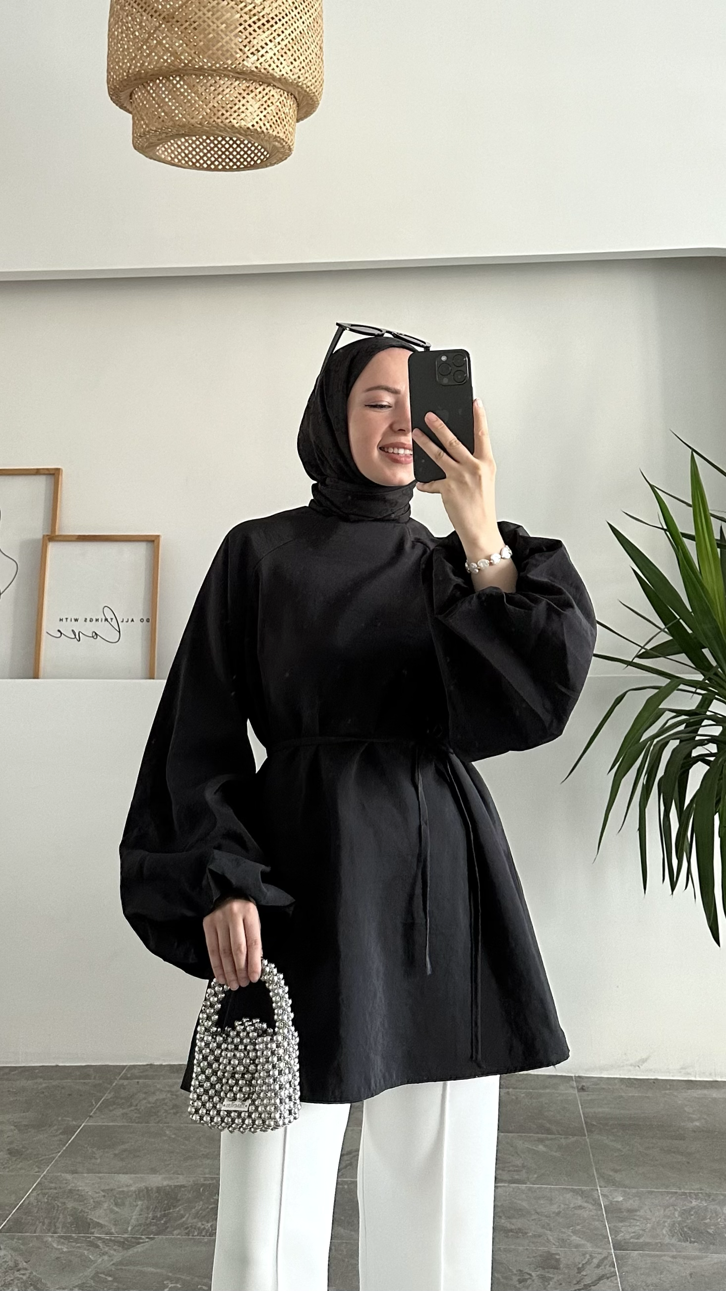 Aarly Balon Kol Siyah Tunik