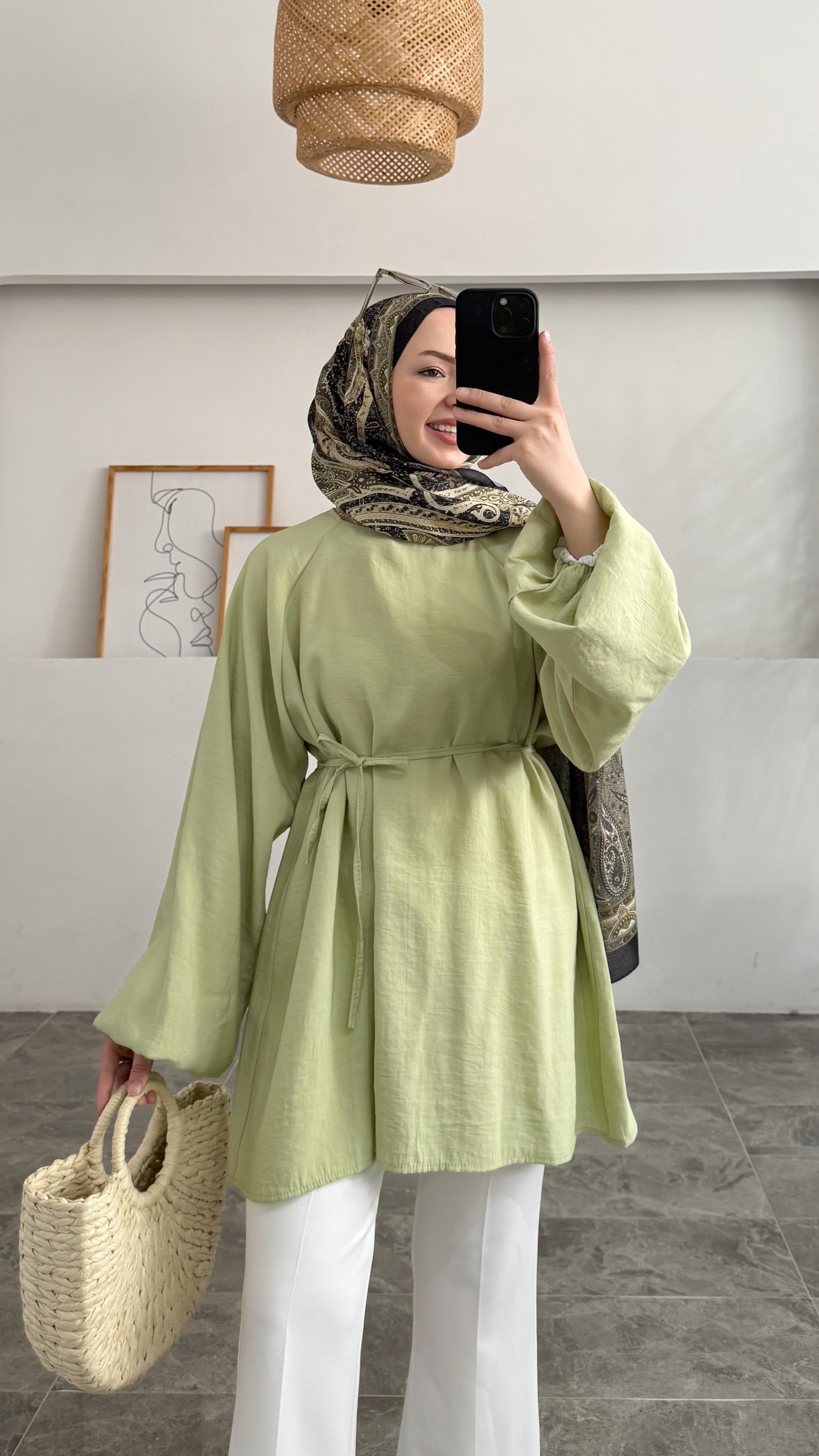 Aarly Balon Kol Yeşil Tunik