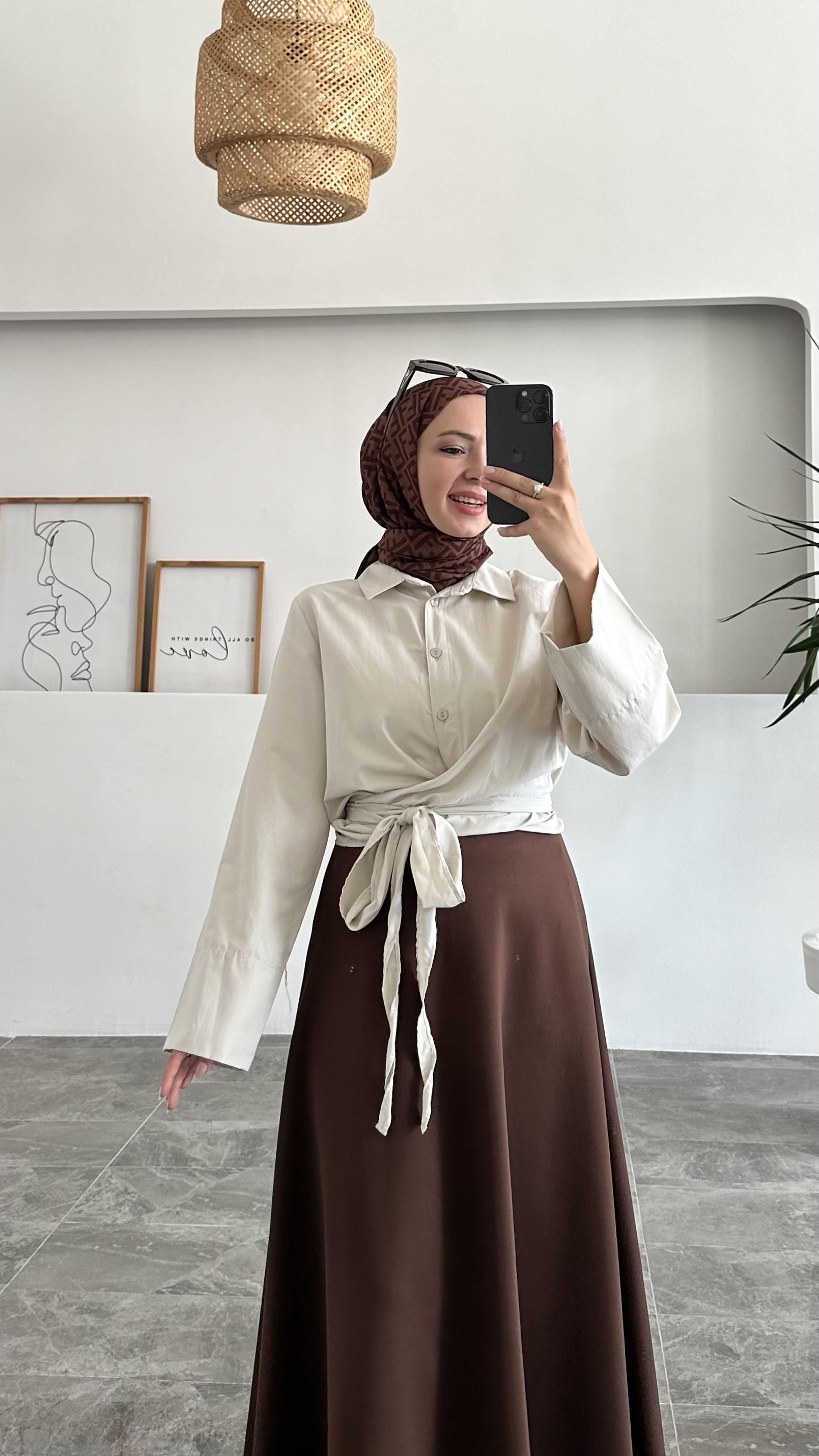 Aazy Tasarım Bağlamalı Krem Gömlek