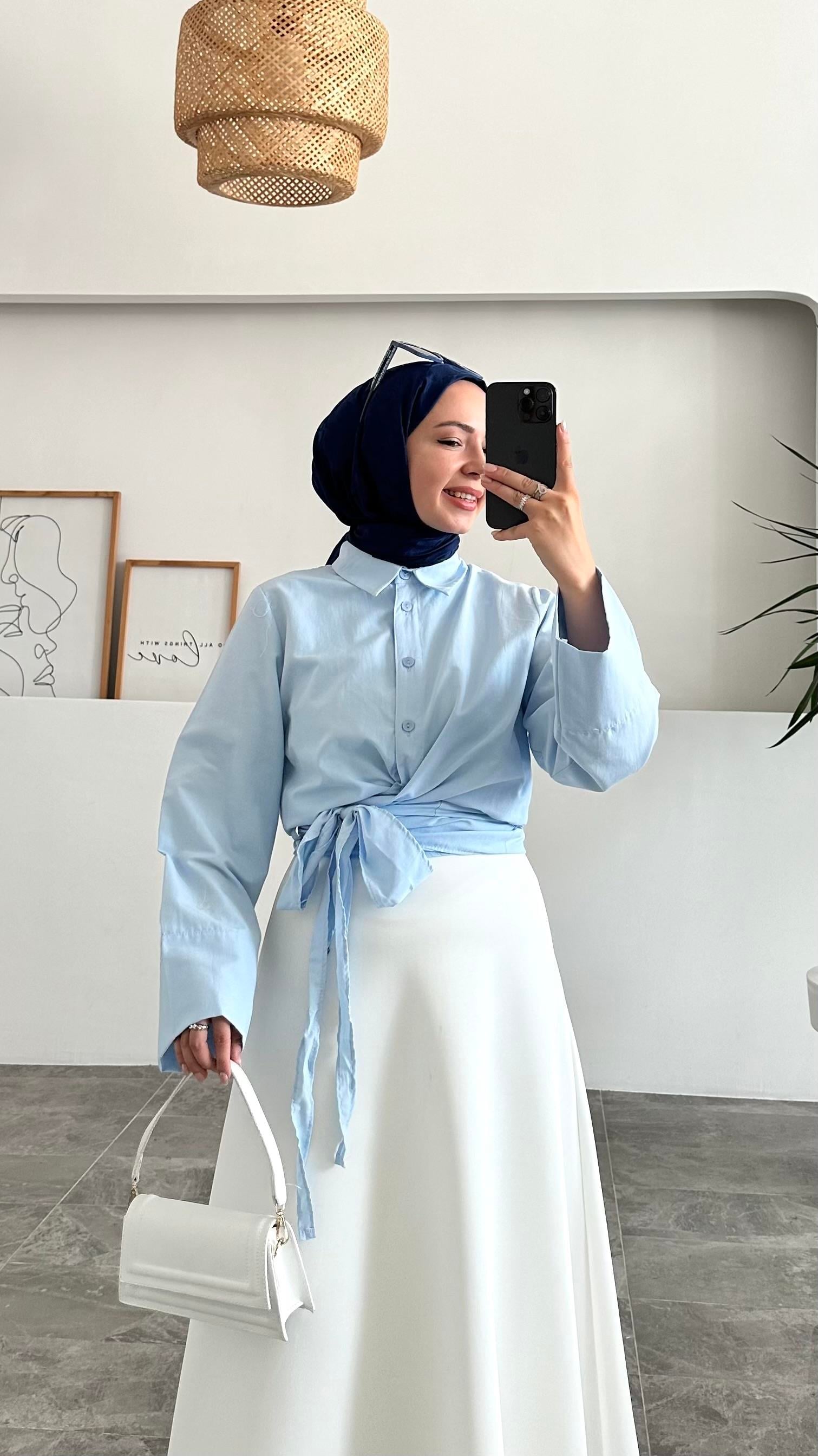 Aazy Tasarım Bağlamalı Mavi Gömlek