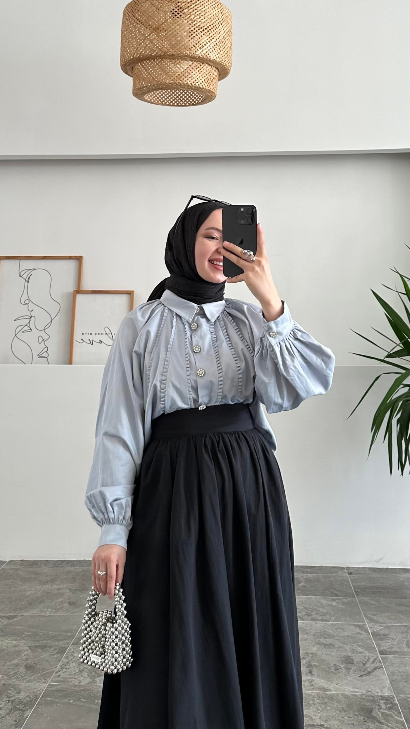 Abaa Premium Taş Düğmeli Gri Gömlek