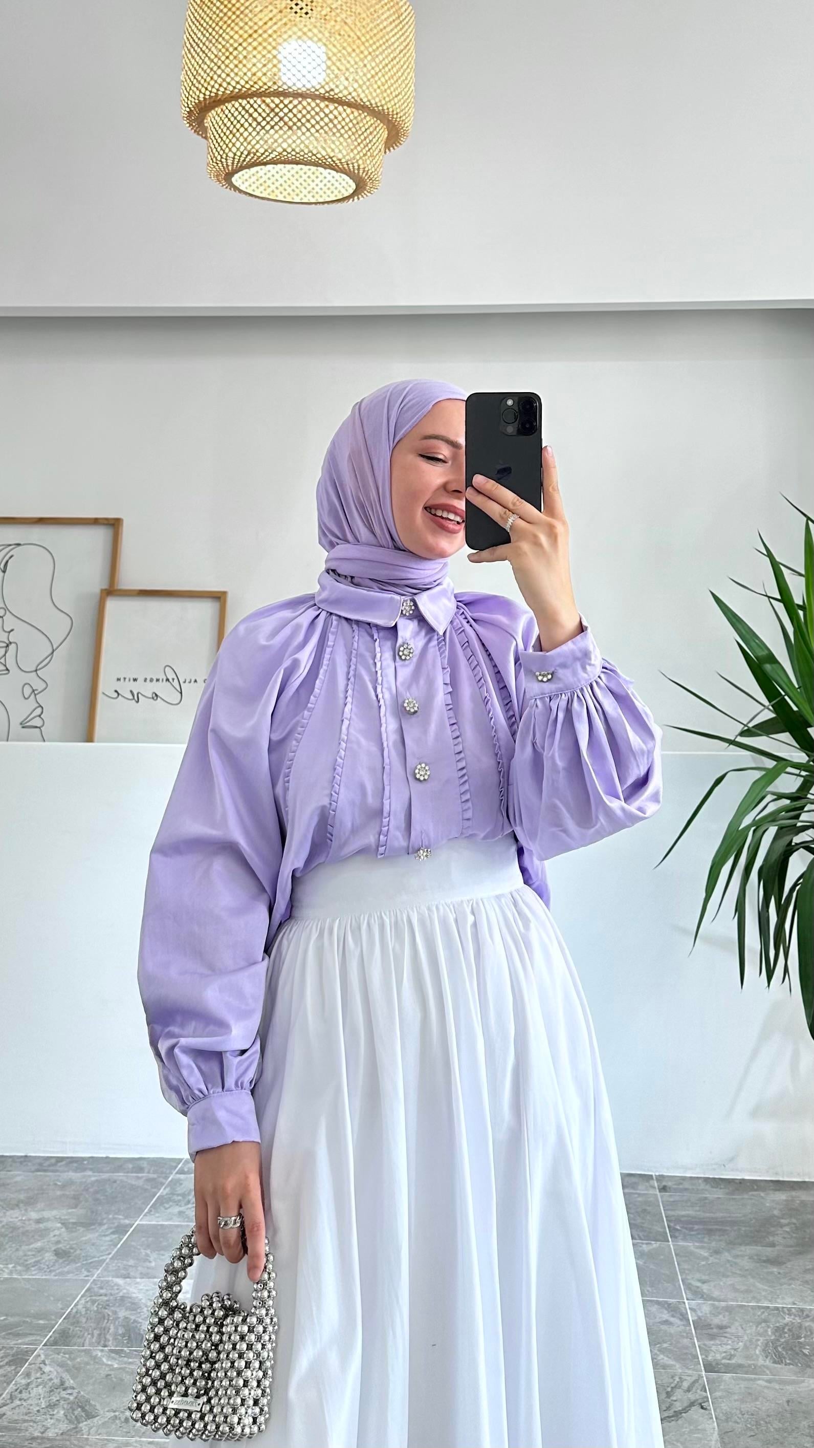 Abaa Premium Taş Düğmeli Mor Gömlek