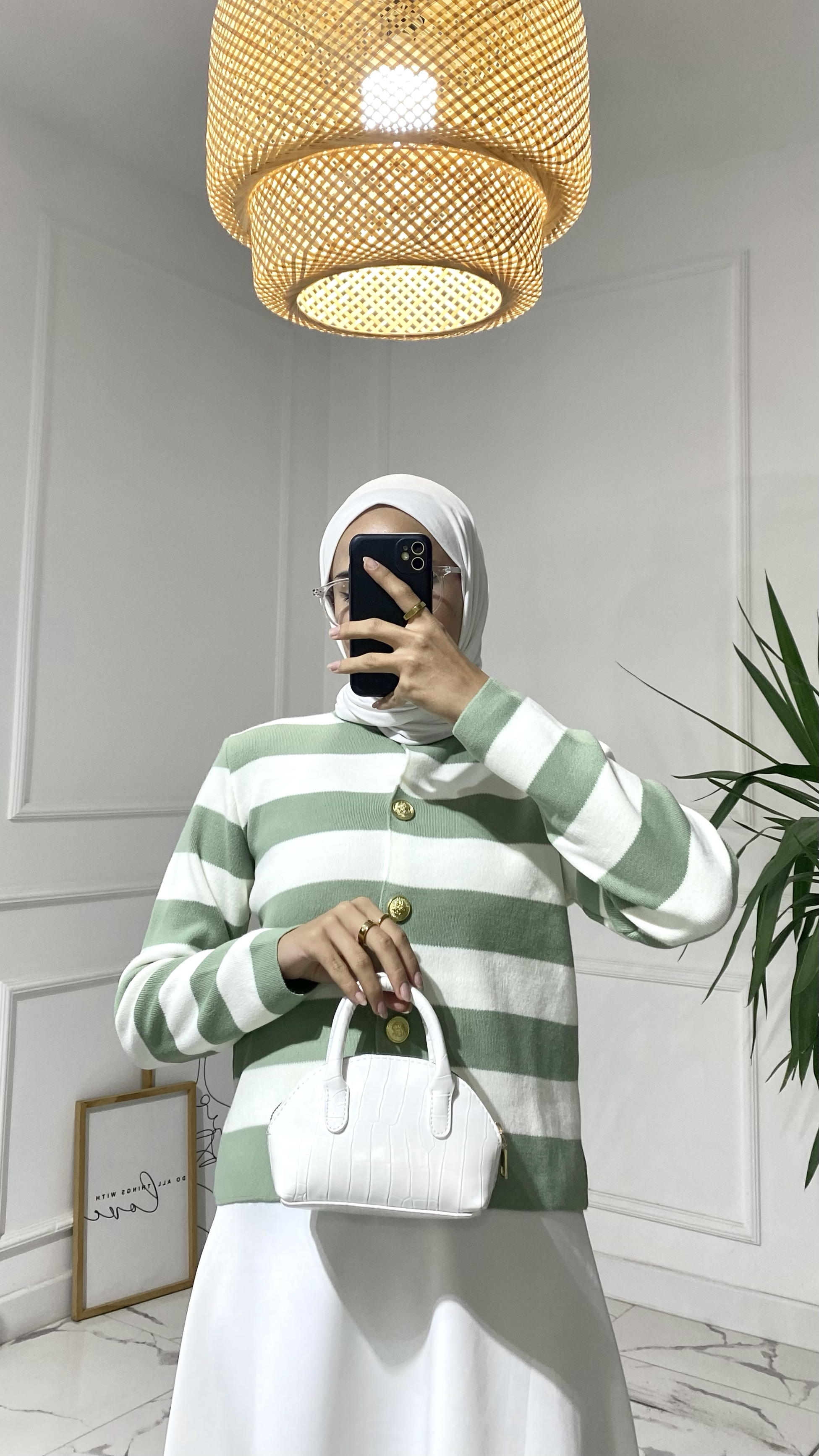 Abiga Açık Yeşil Zara Model Çizgili Kısa Triko Hırka