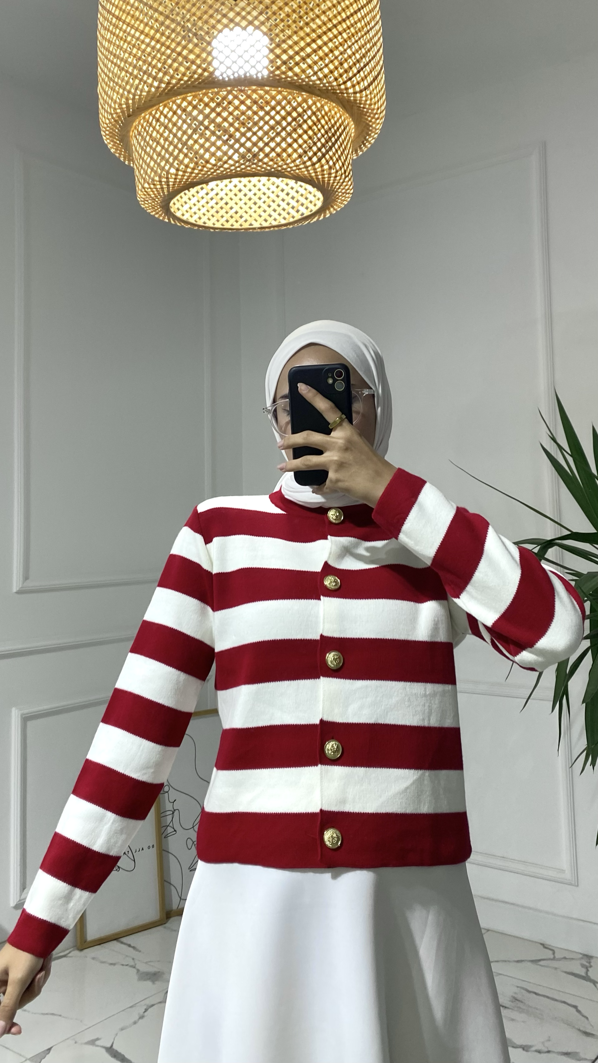 Abiga Kırmızı Zara Model Çizgili Kısa Triko Hırka