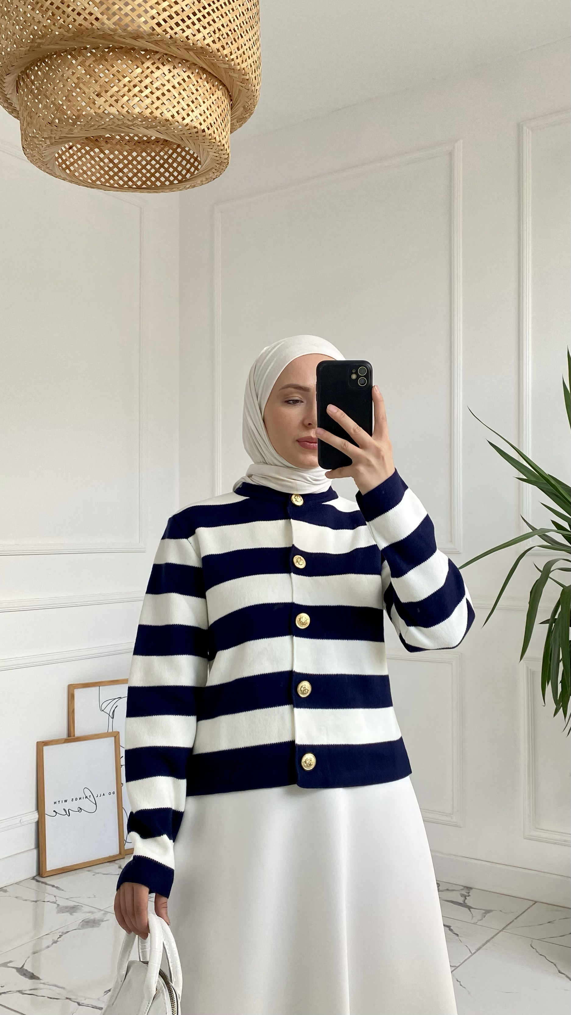 Abiga Lacivert Zara Model Çizgili Kısa Triko Hırka