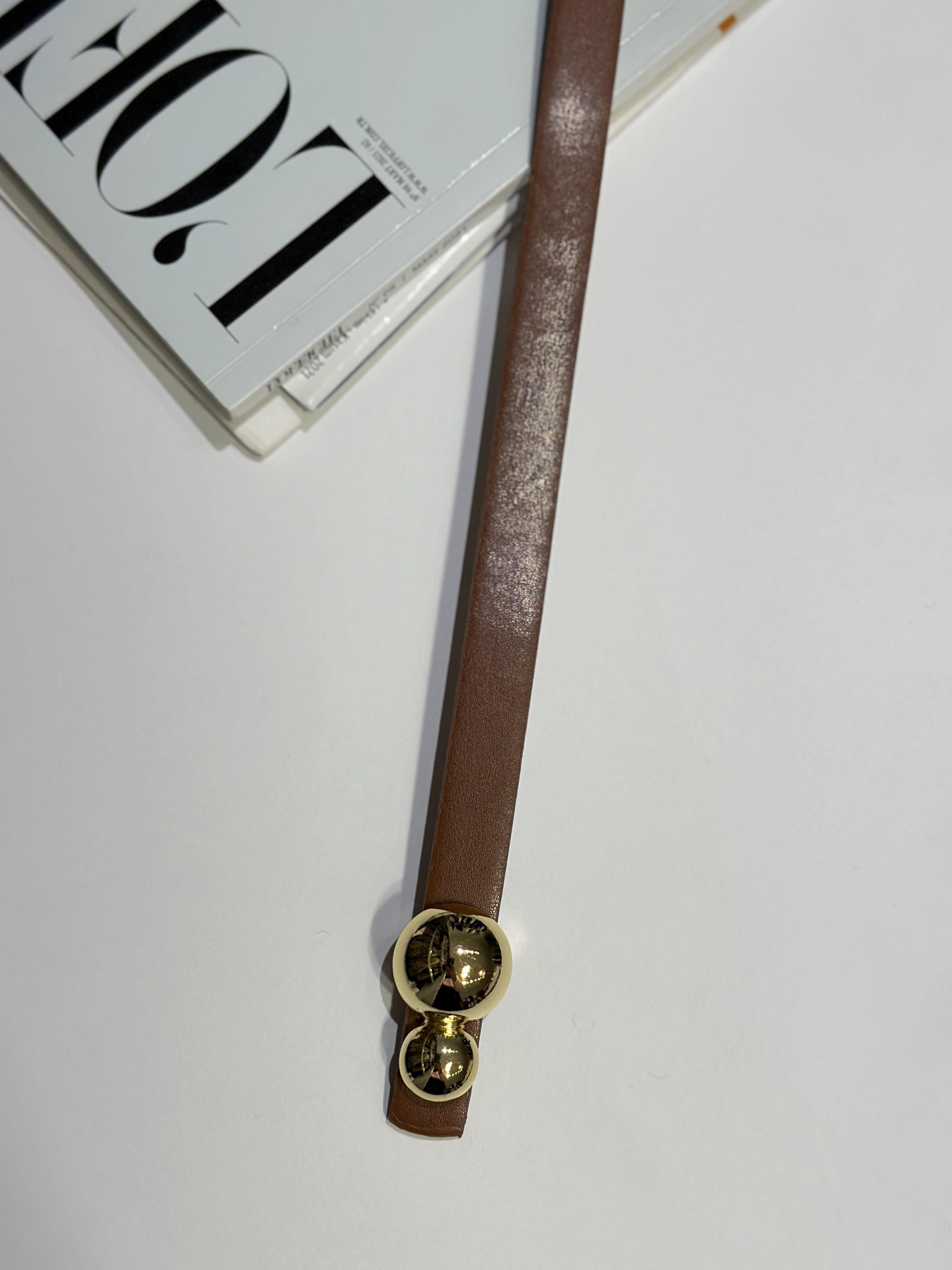 Agatha İki Top Gold Taba İnce Kadın Kemeri