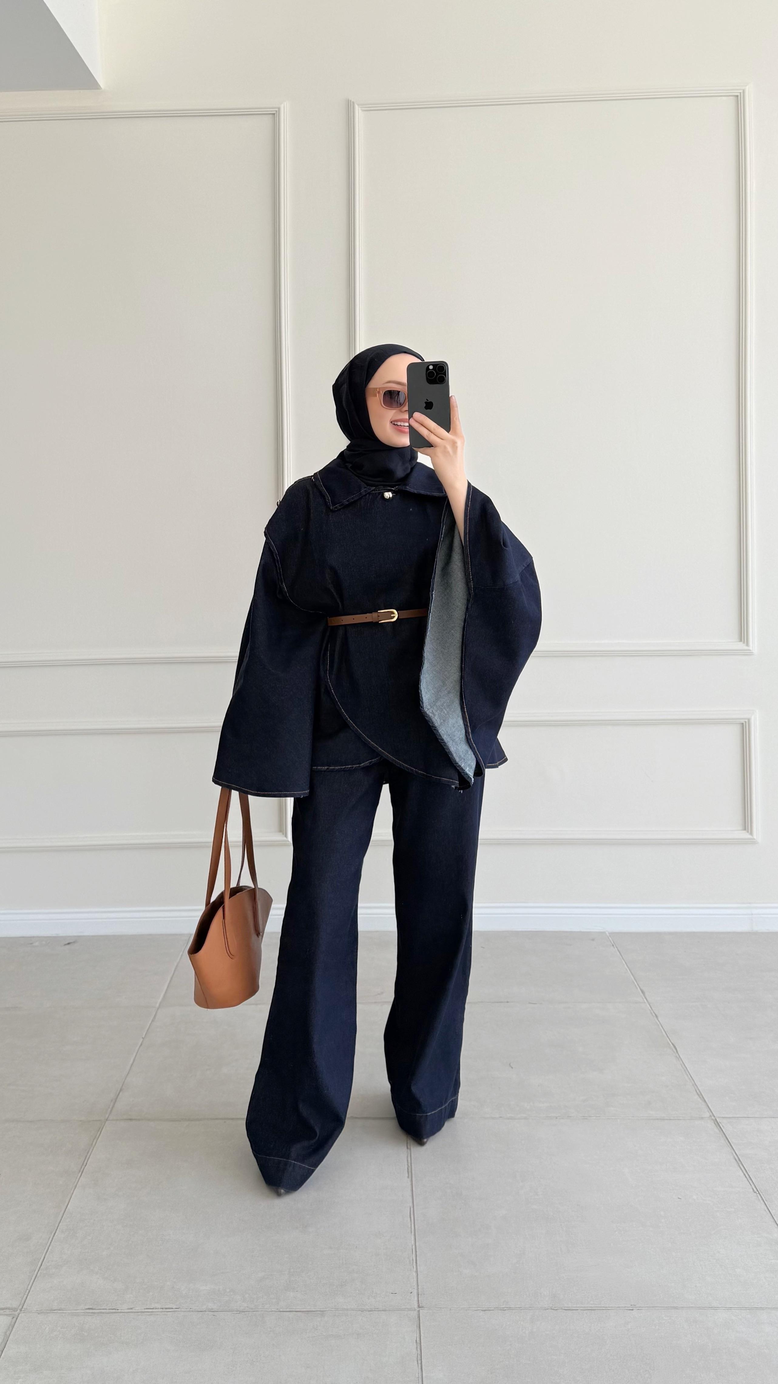 Akelsan Denim Pelerin Pantolonlu Lacivert Takım 