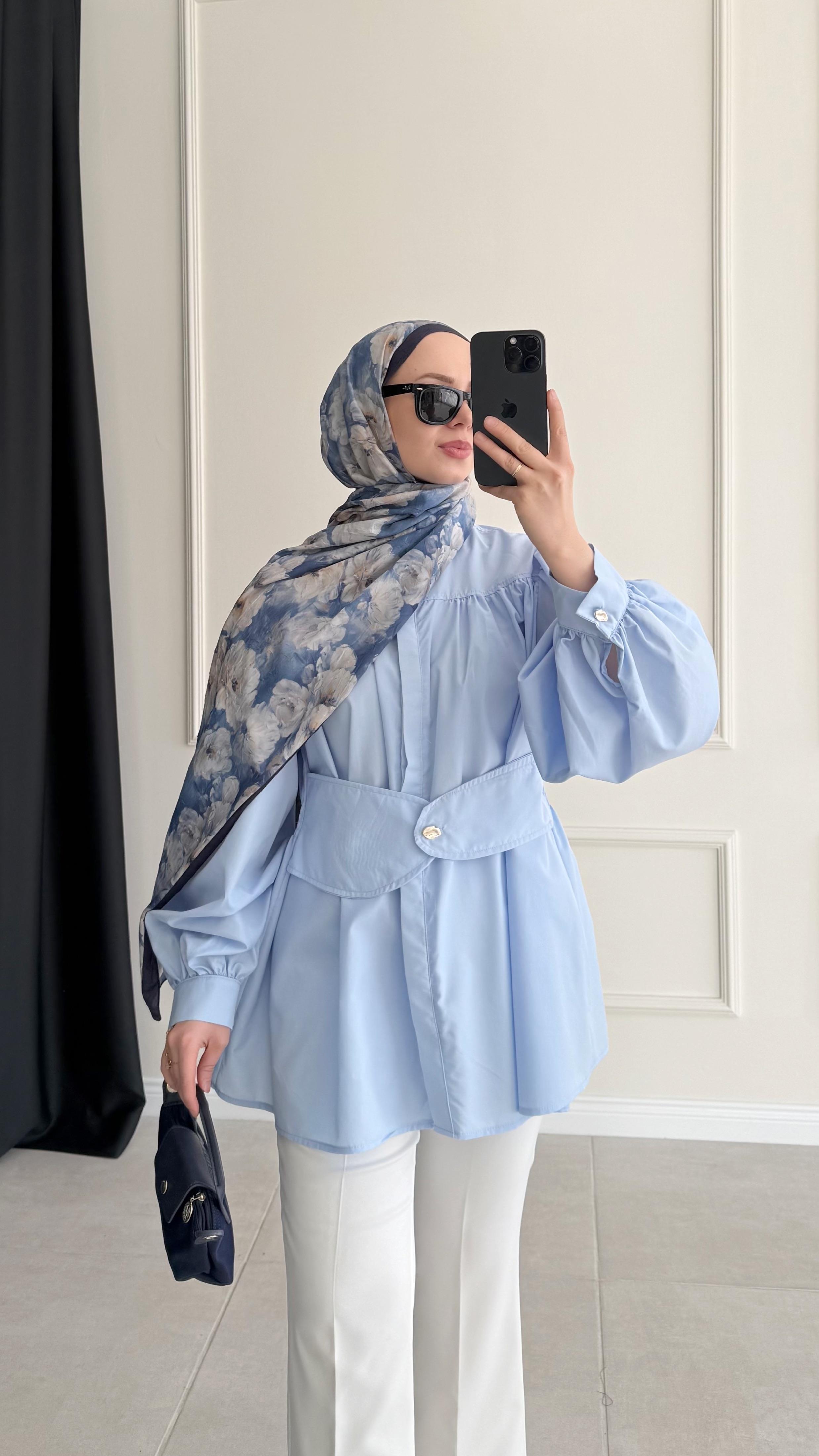 Alda Porsaj Kemer Detaylı Mavi Gömlek