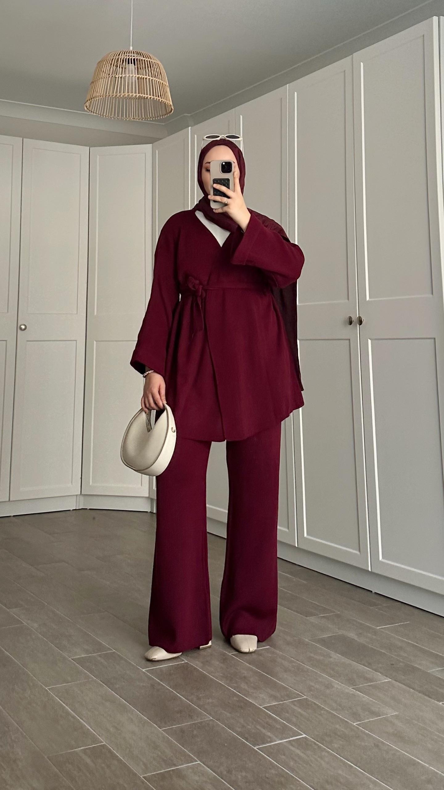 Alexa Hırkalı Bordo Triko Takım