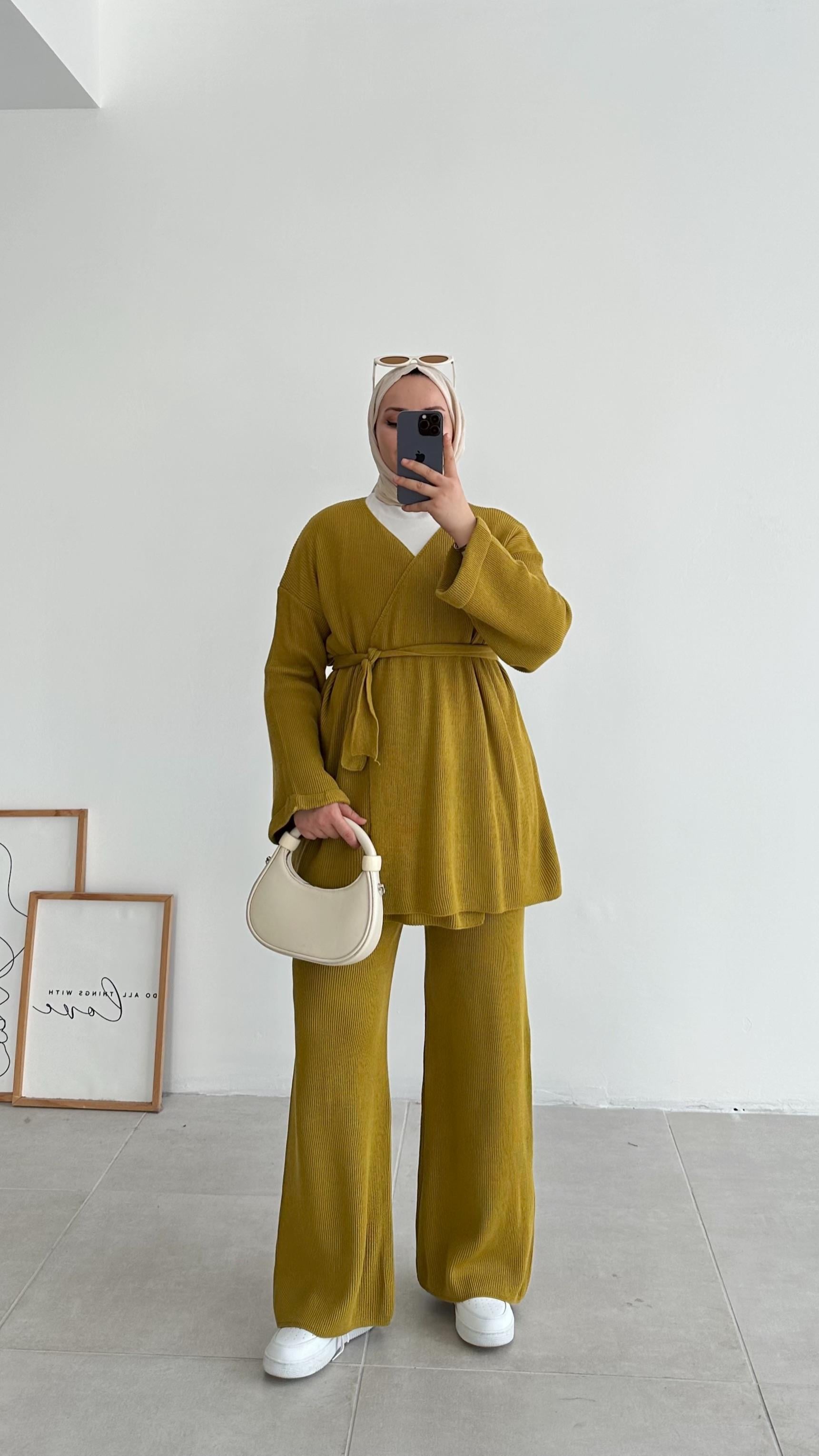 Alexa Hırkalı Yağ Yeşili Triko Takım