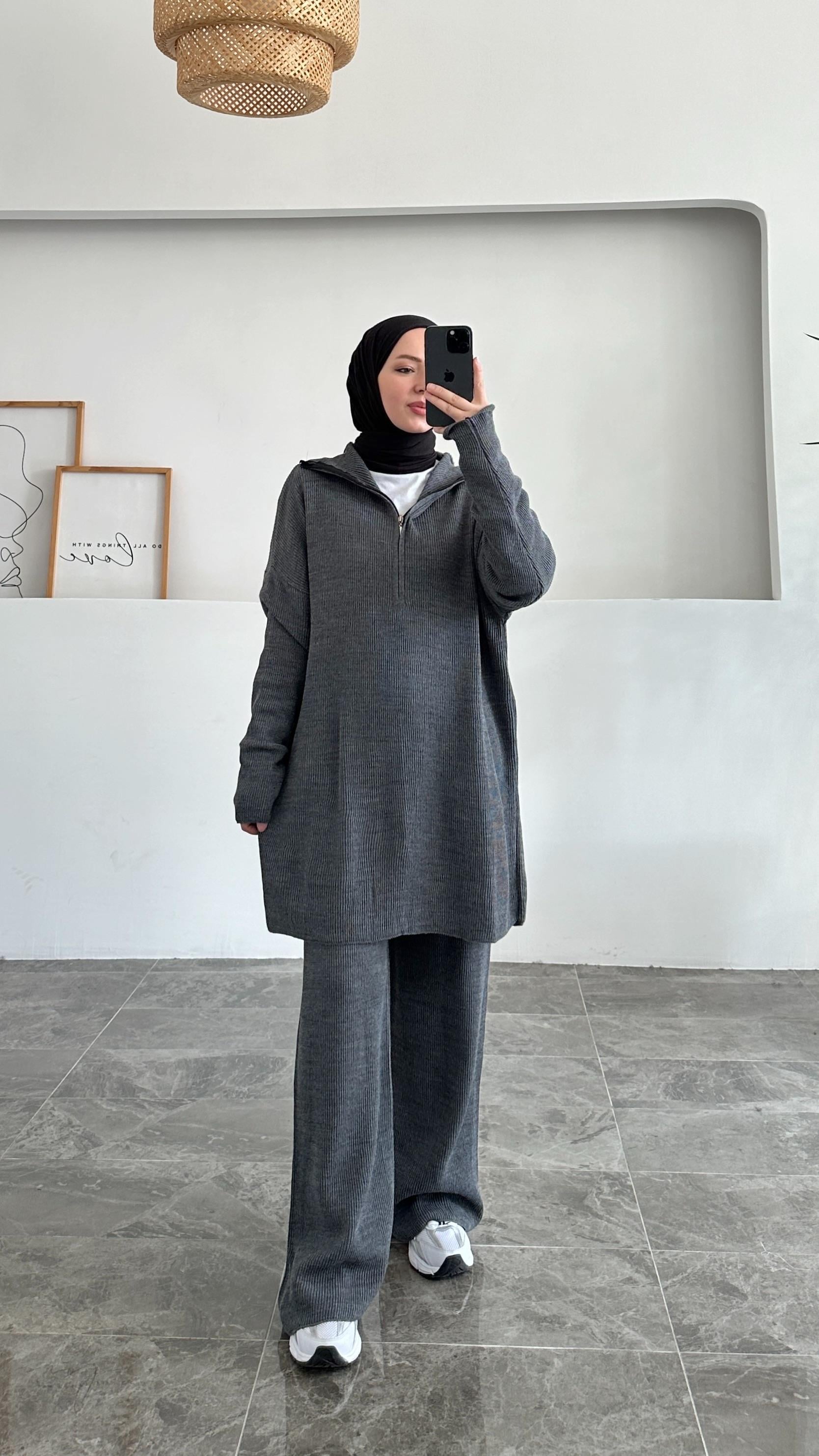 Alexis Fermuar Yakalı Gri Triko Takım