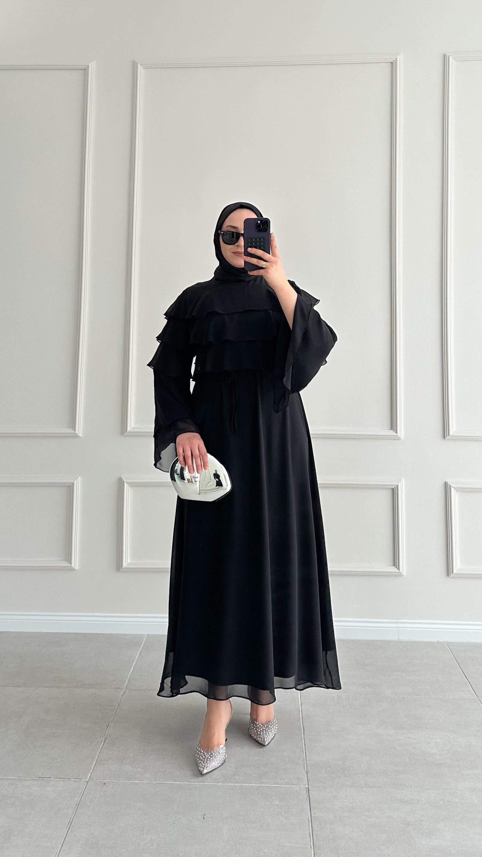 Almira Premium Şifon Siyah Elbise