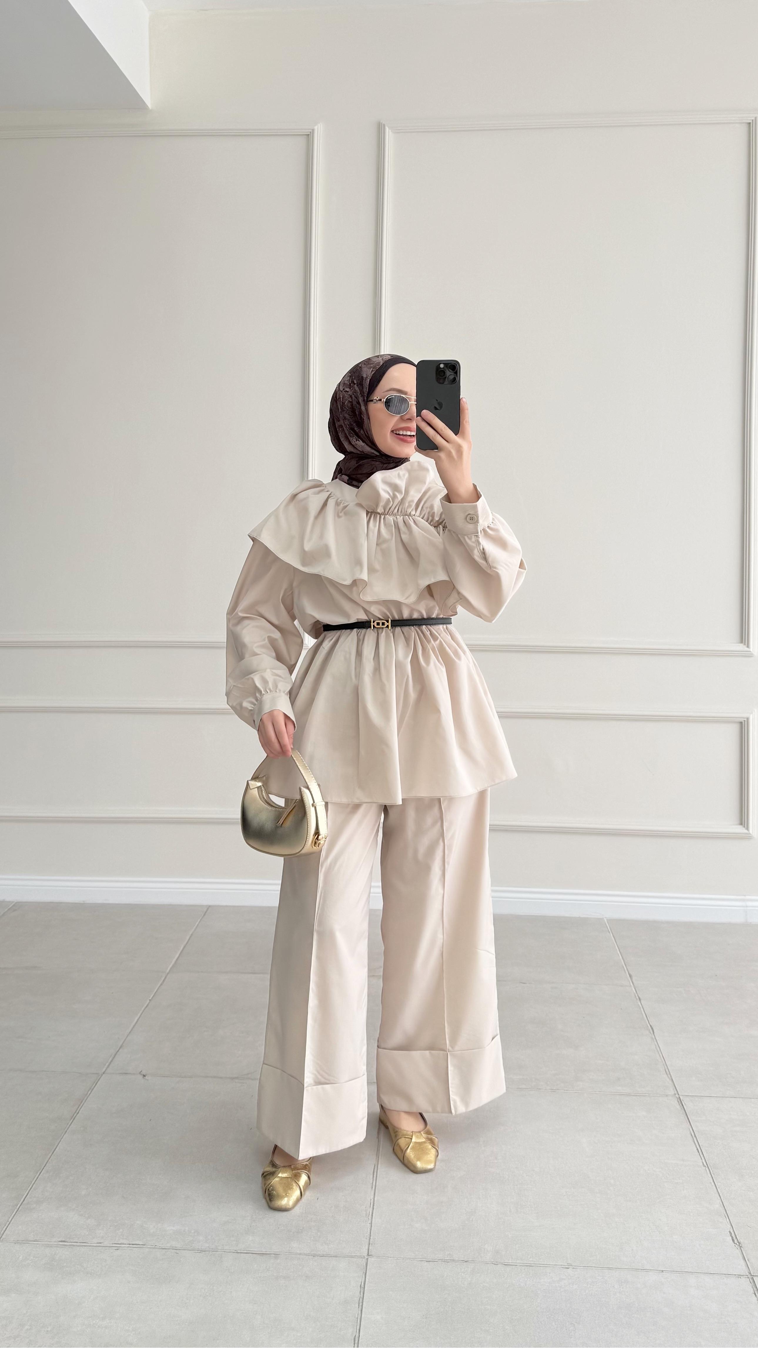 Alve Beli Lastikli Yaka Tasarımlı Premium Taş Takım