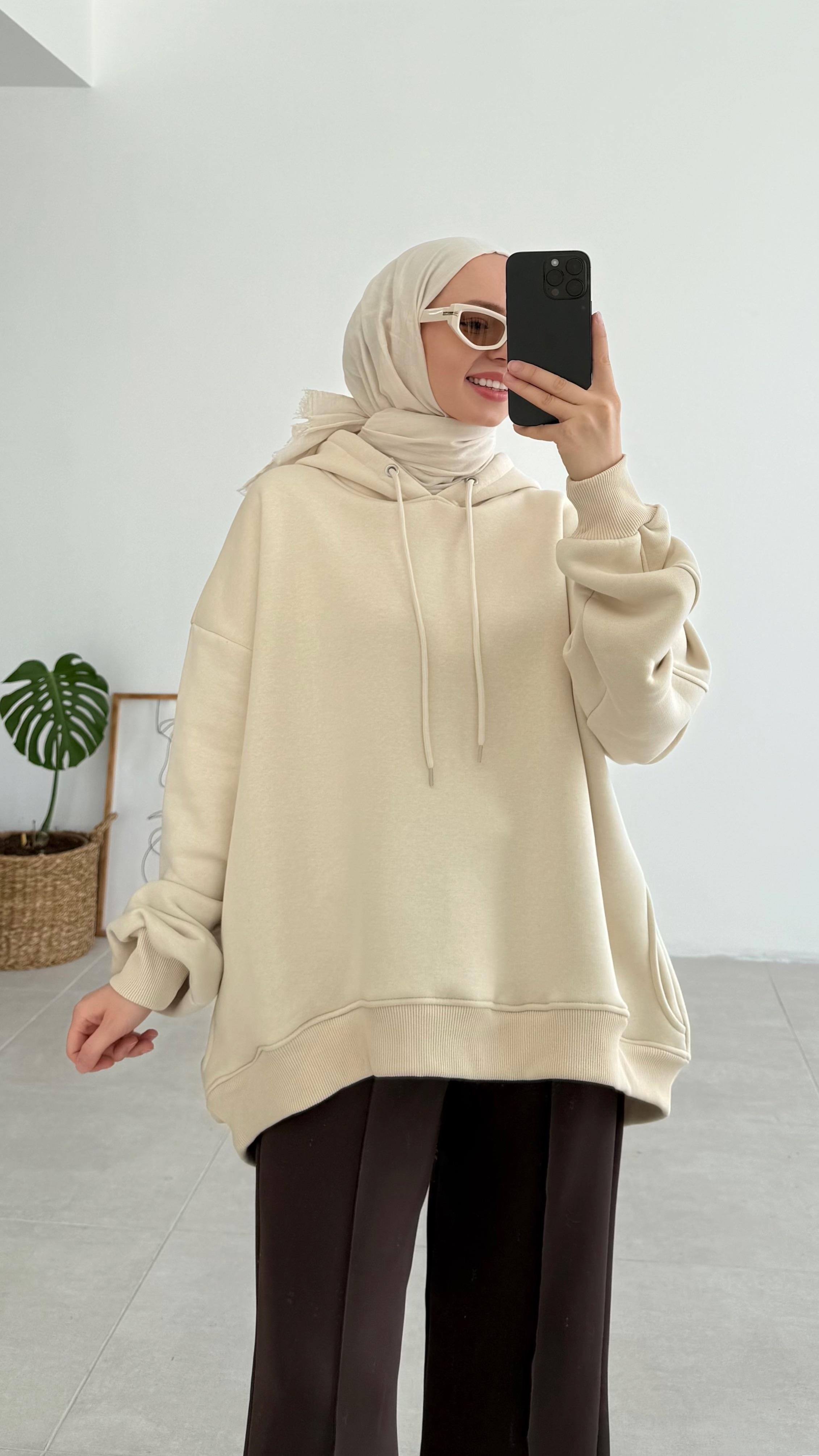 Alvia Kapşonlu Krem Sweatshirt