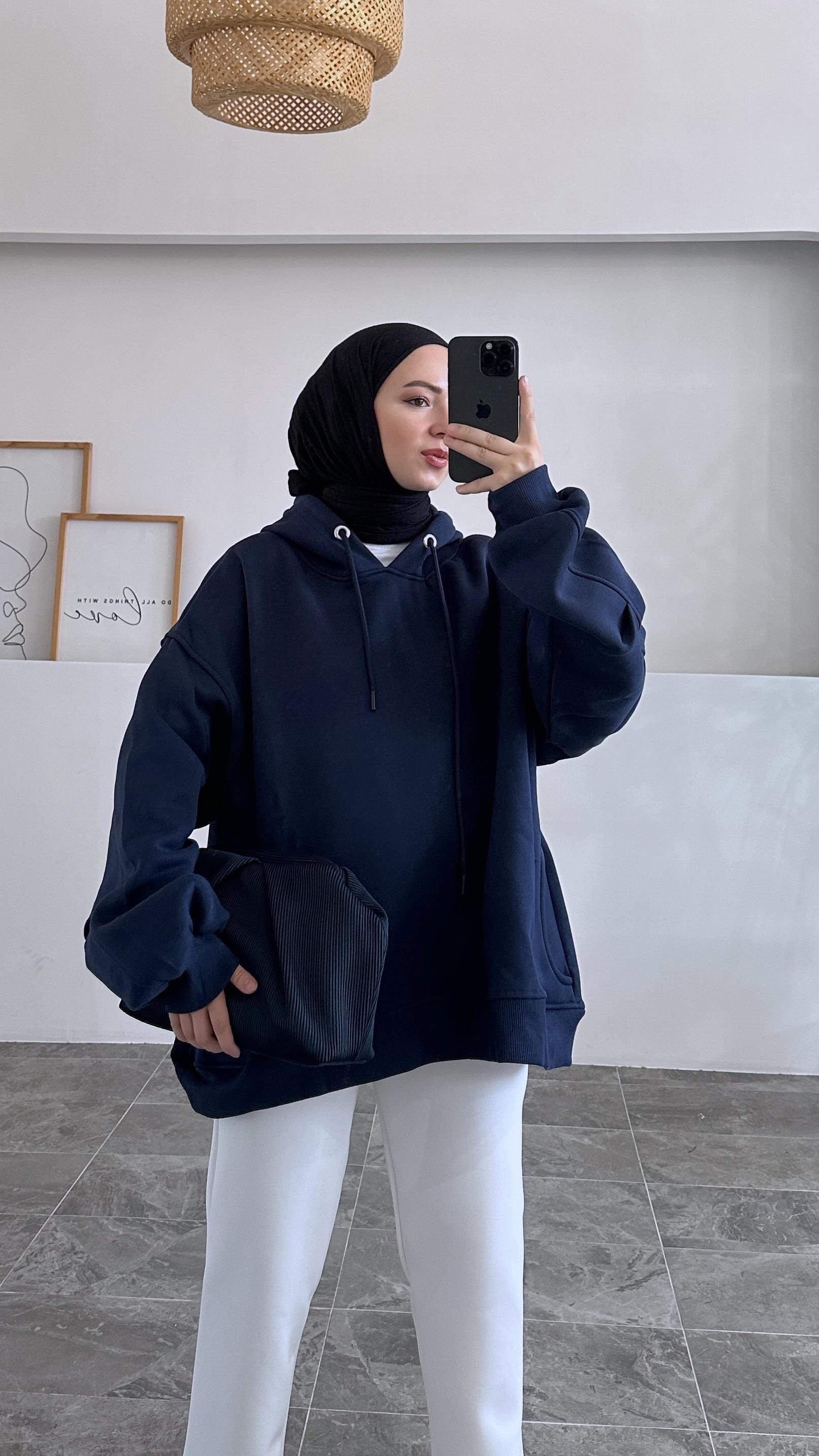 Alvia Kapşonlu Lacivert Sweatshirt