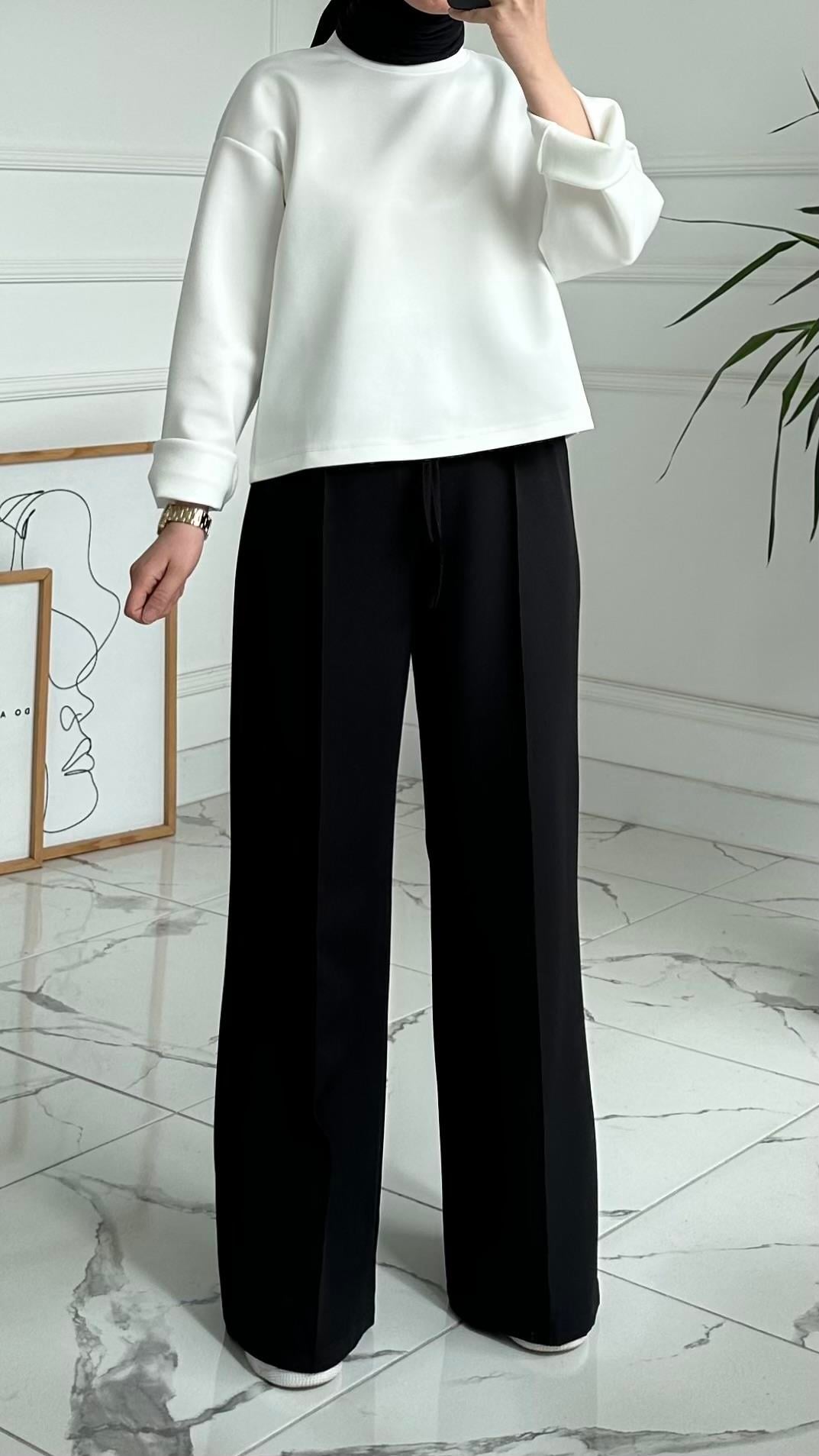 Amanda Siyah Bol Paça Pantolon