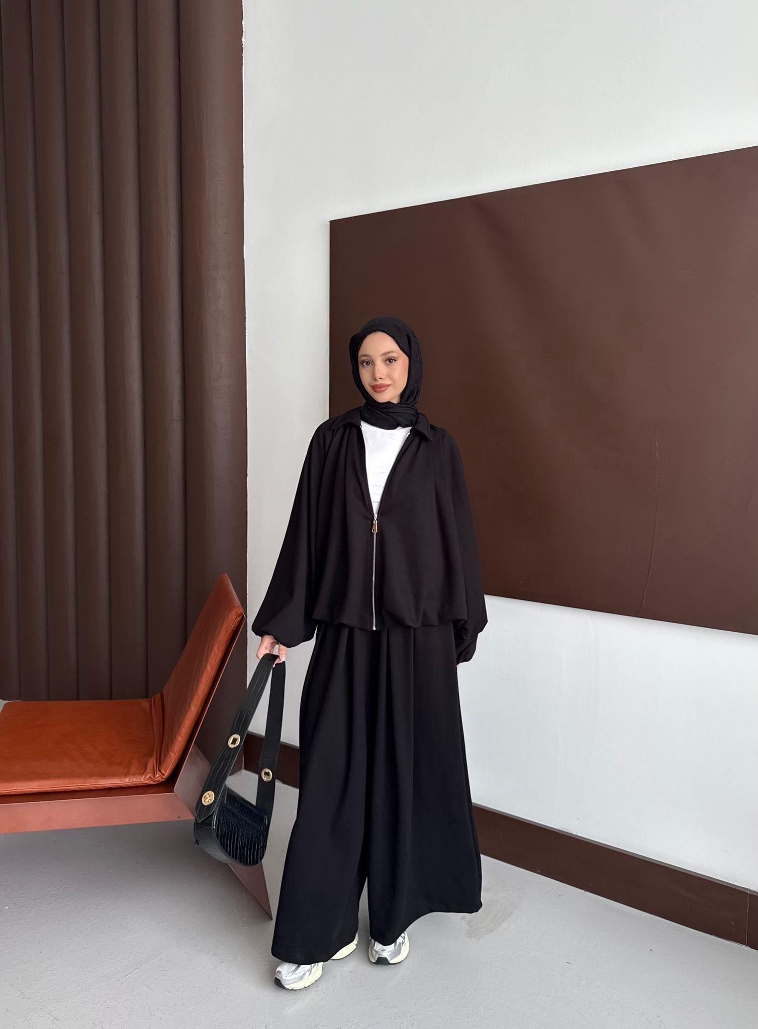 Amelia Fermuarlı Oversize Siyah Takım