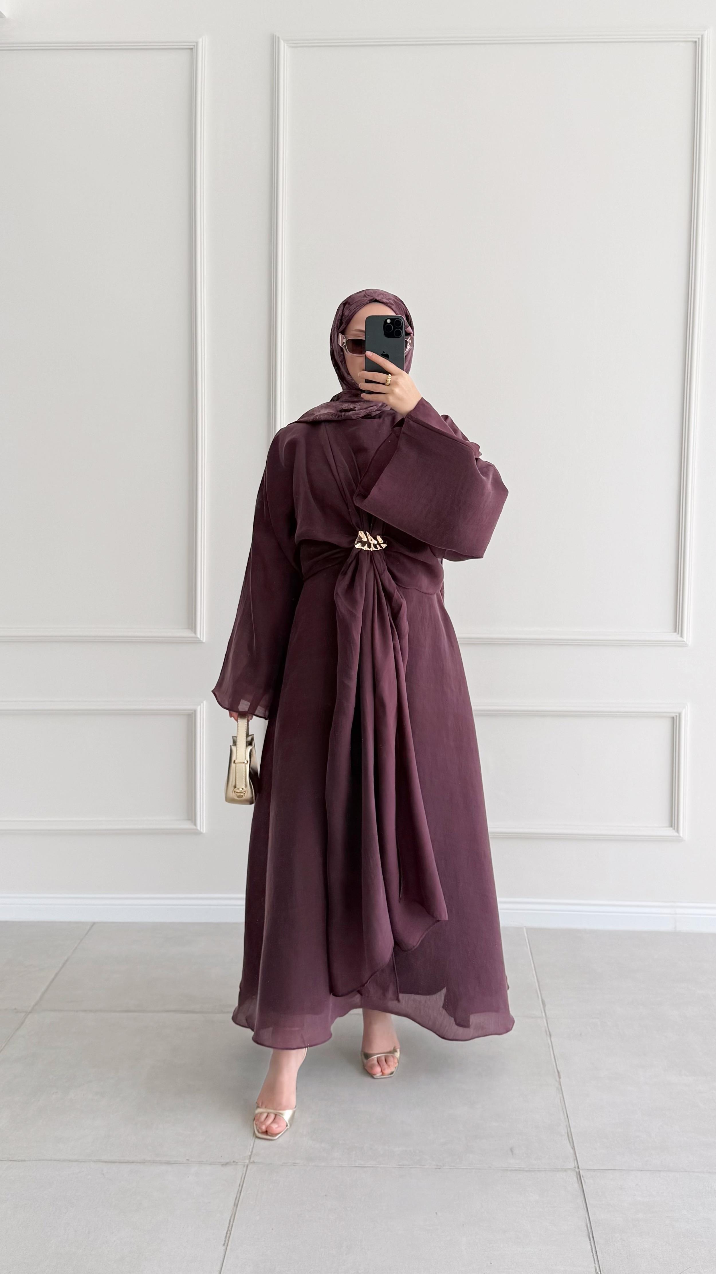 Analisa Boroşlu Premıum Bordo Elbise