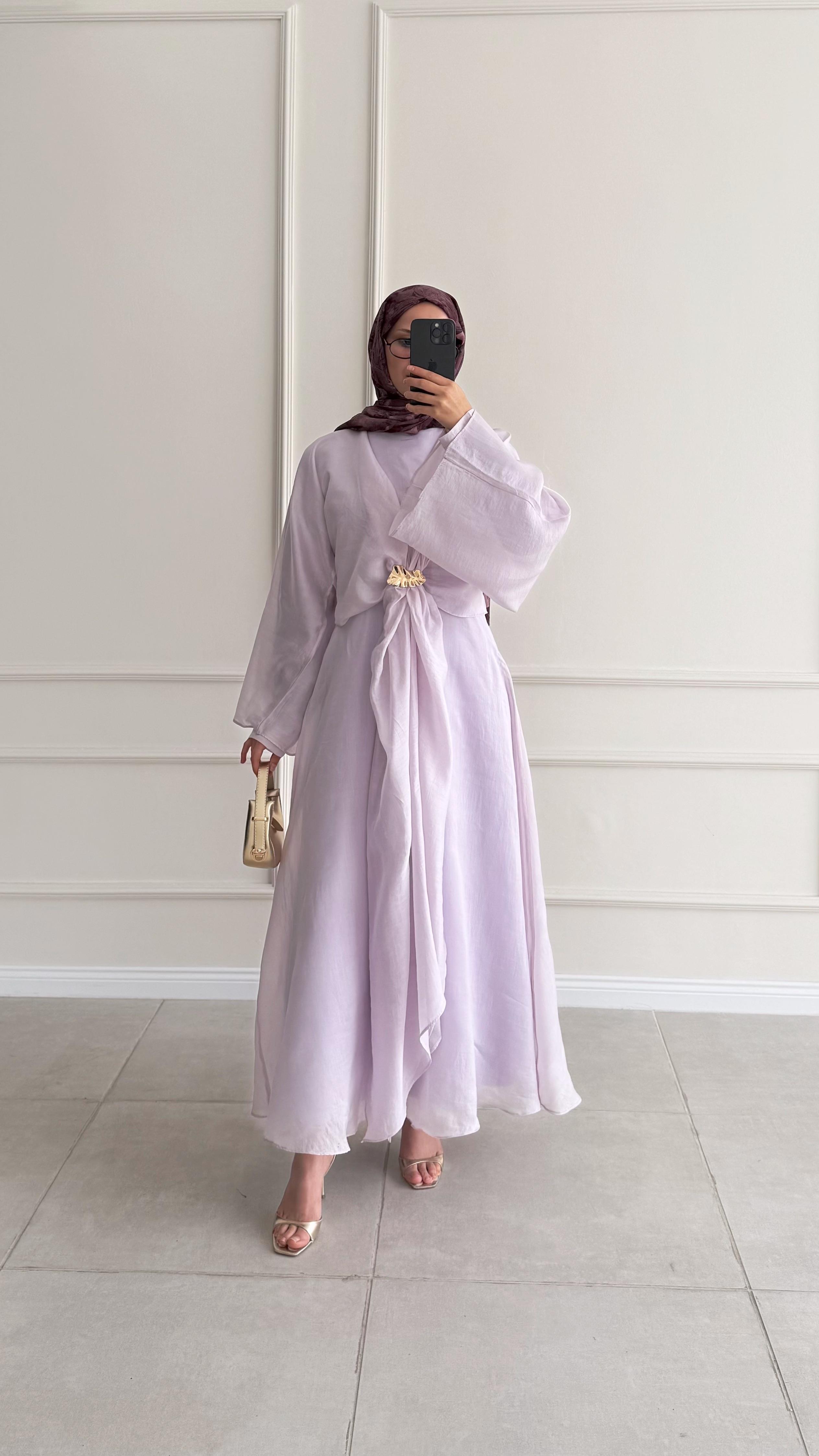 Analisa Boroşlu Premıum Lila Elbise