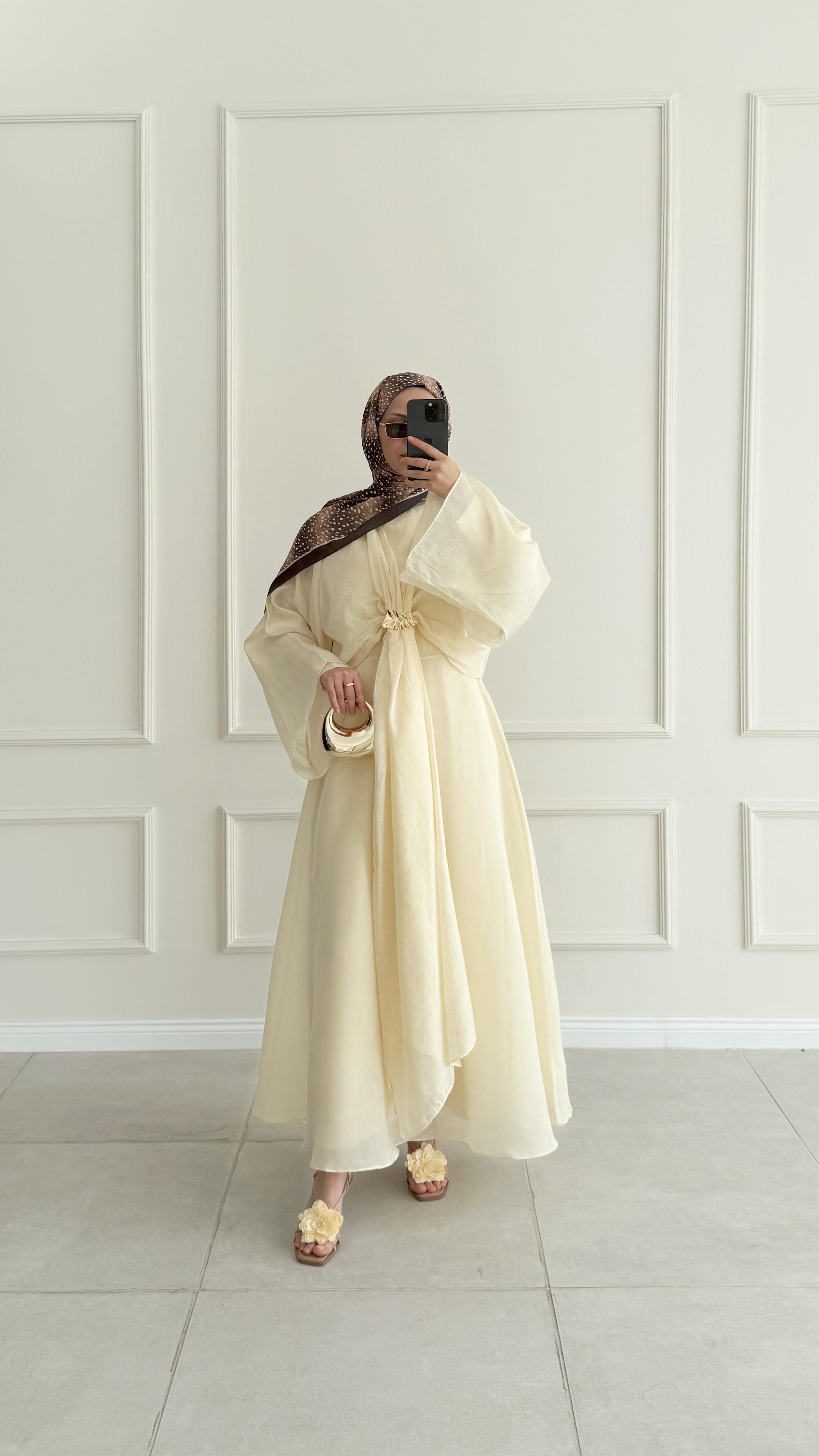 Analisa Boroşlu Premıum Sarı Elbise