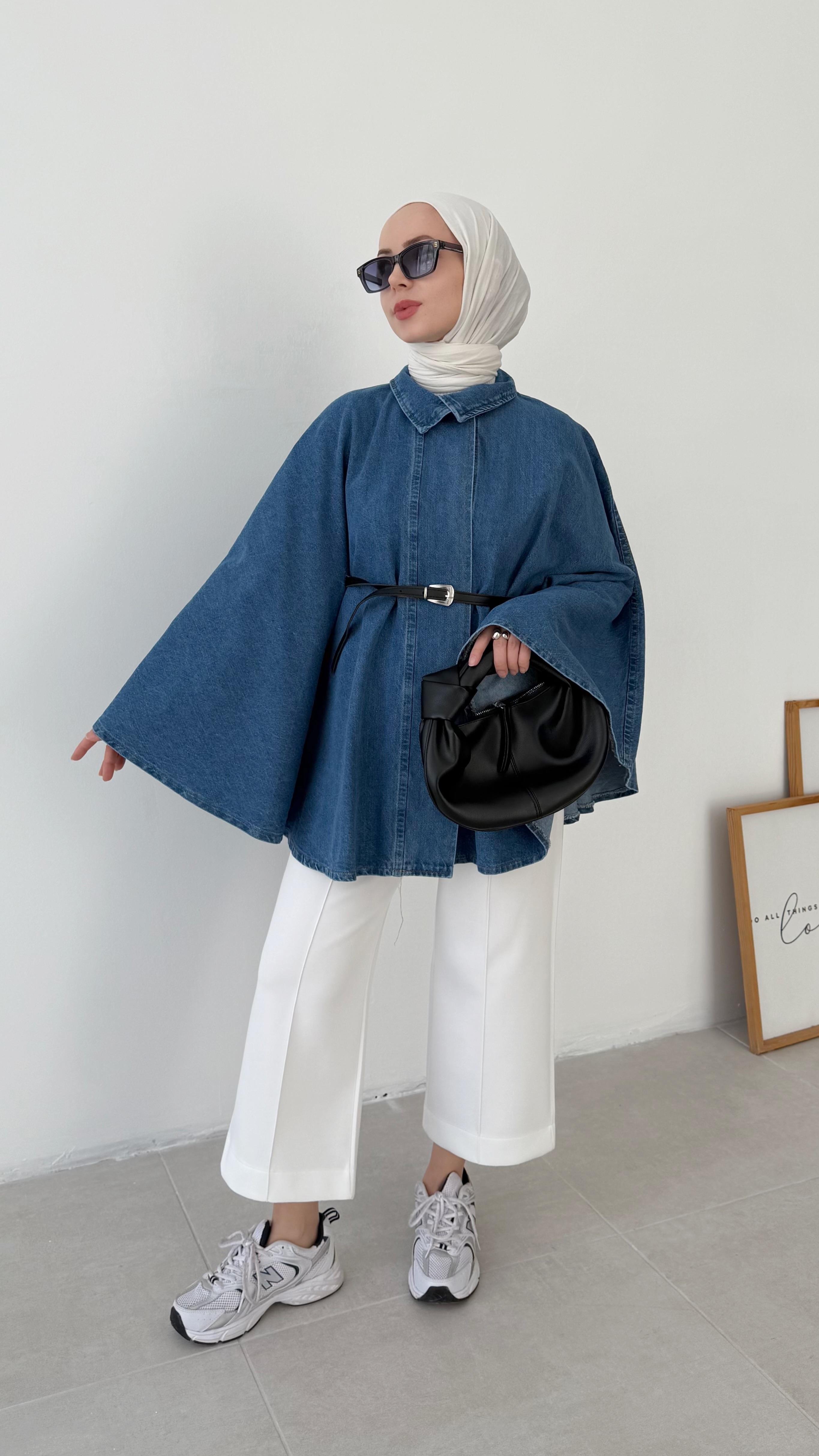 Analya Pelerin Açık Mavi Kot Panço