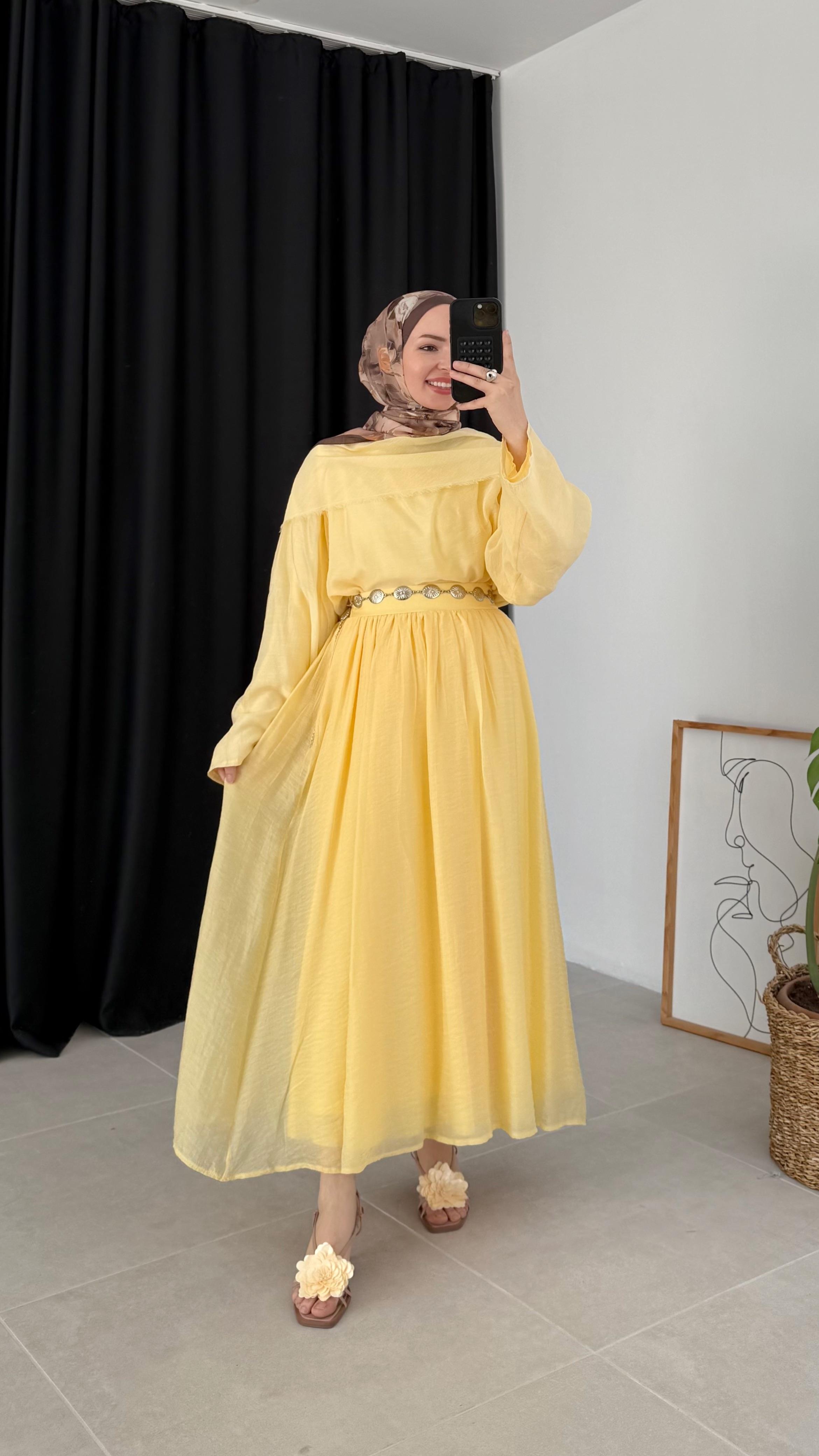 Andra Tasarım Şal Yaka Sarı Takım