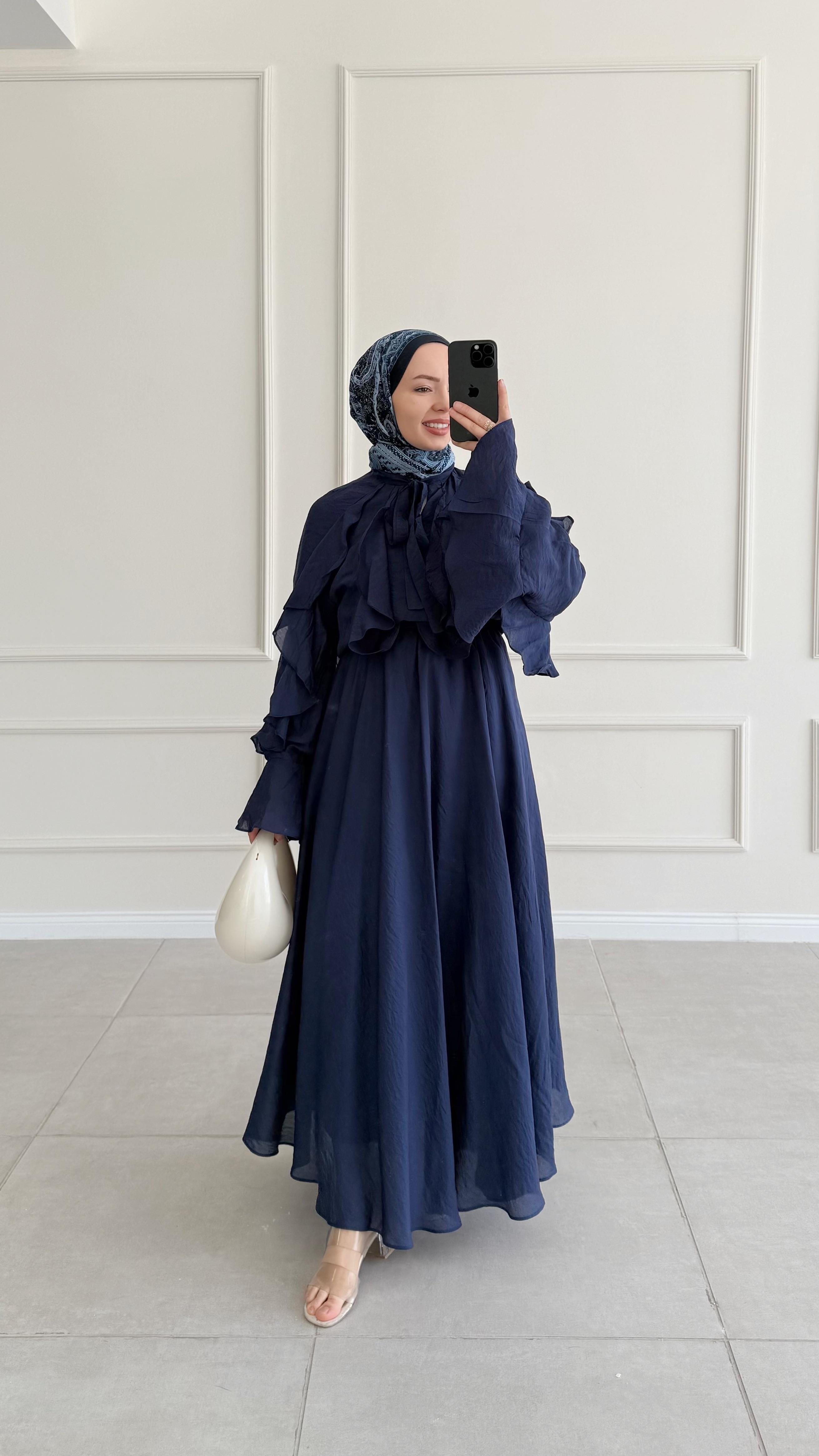 Anely Fırfırlı İspanyol Kol Lacivert Etek Takım