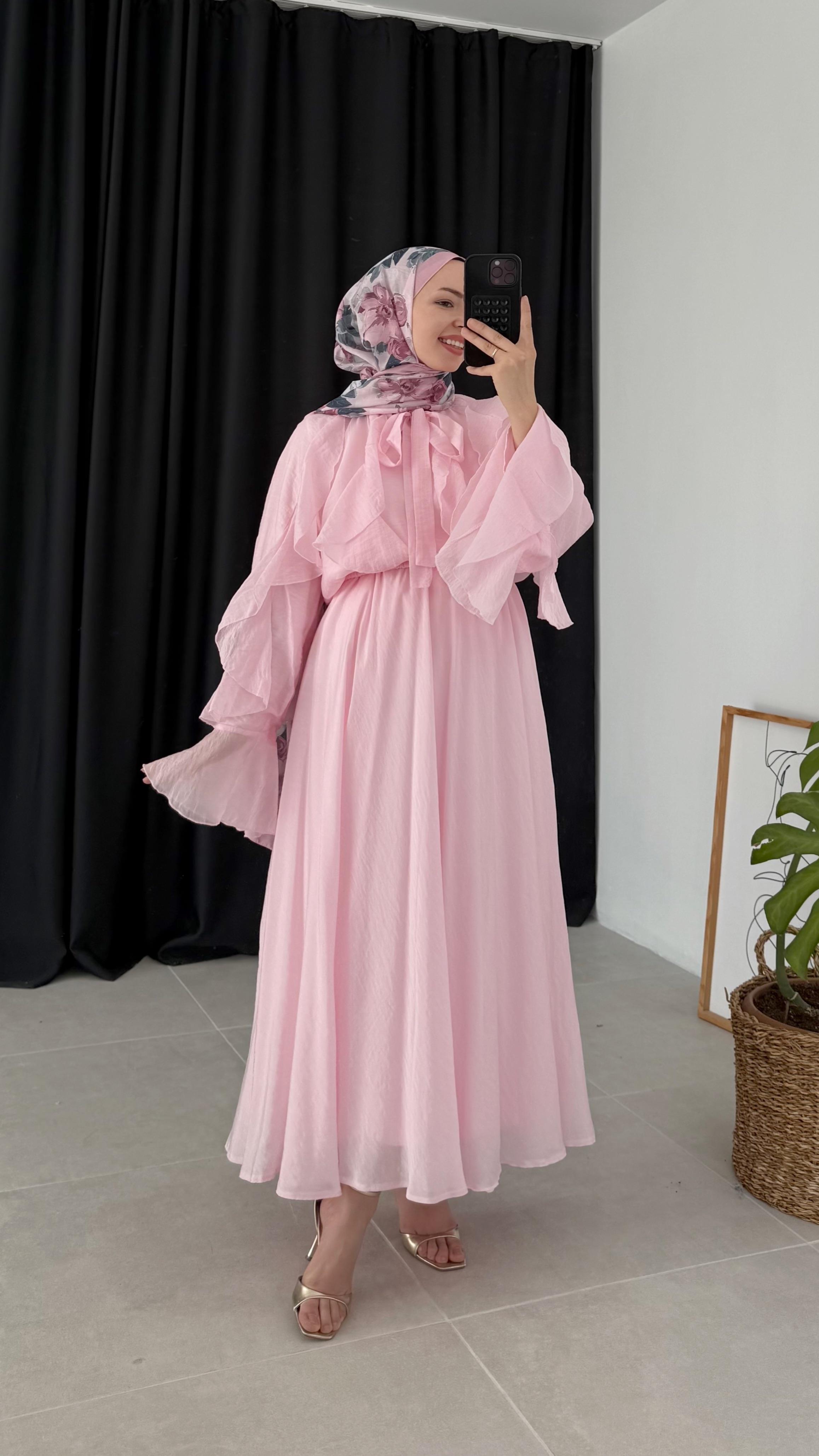 Anely Fırfırlı İspanyol Kol Pembe Etek Takım