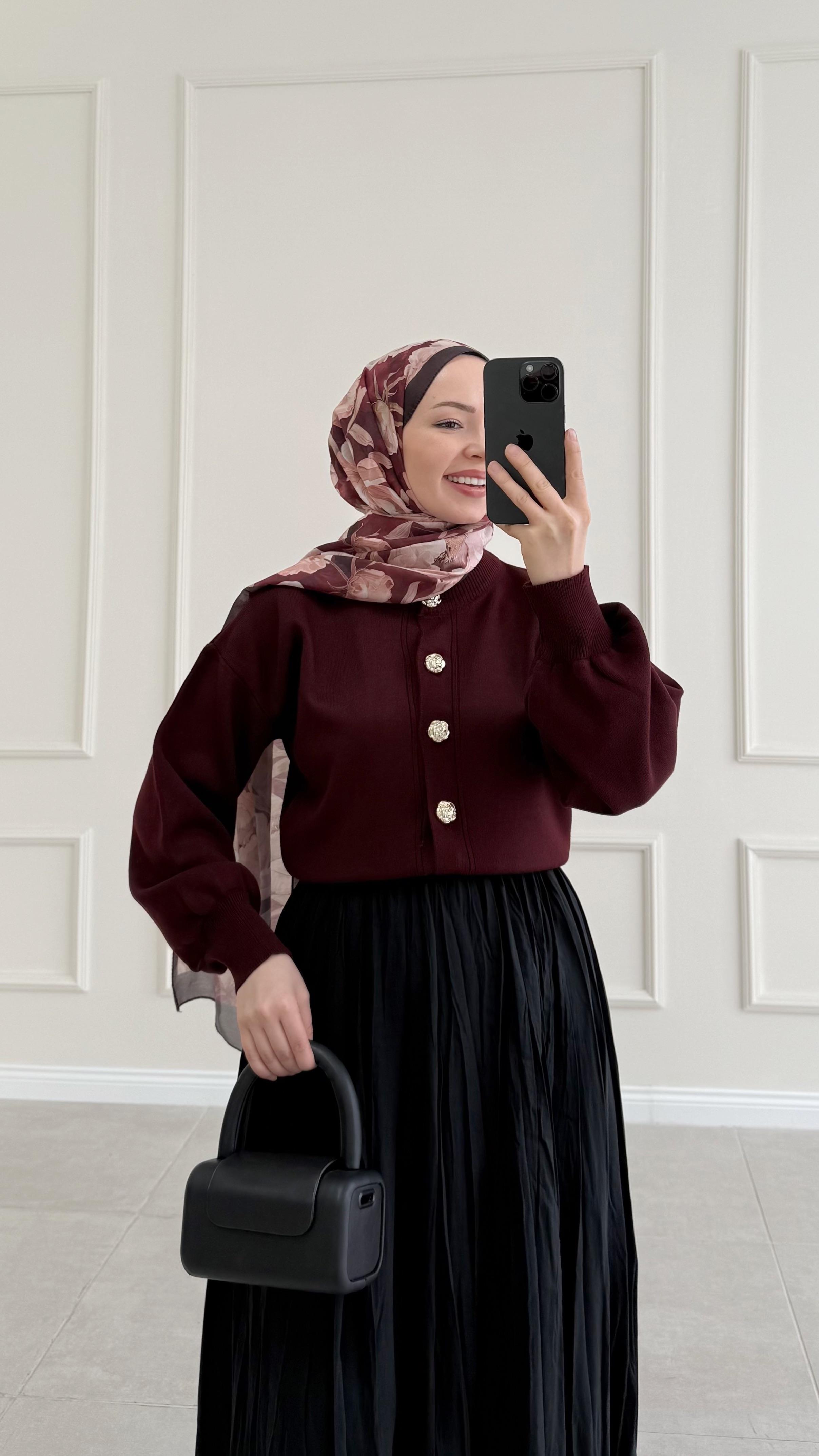 Anyas Bordo Triko Hırka