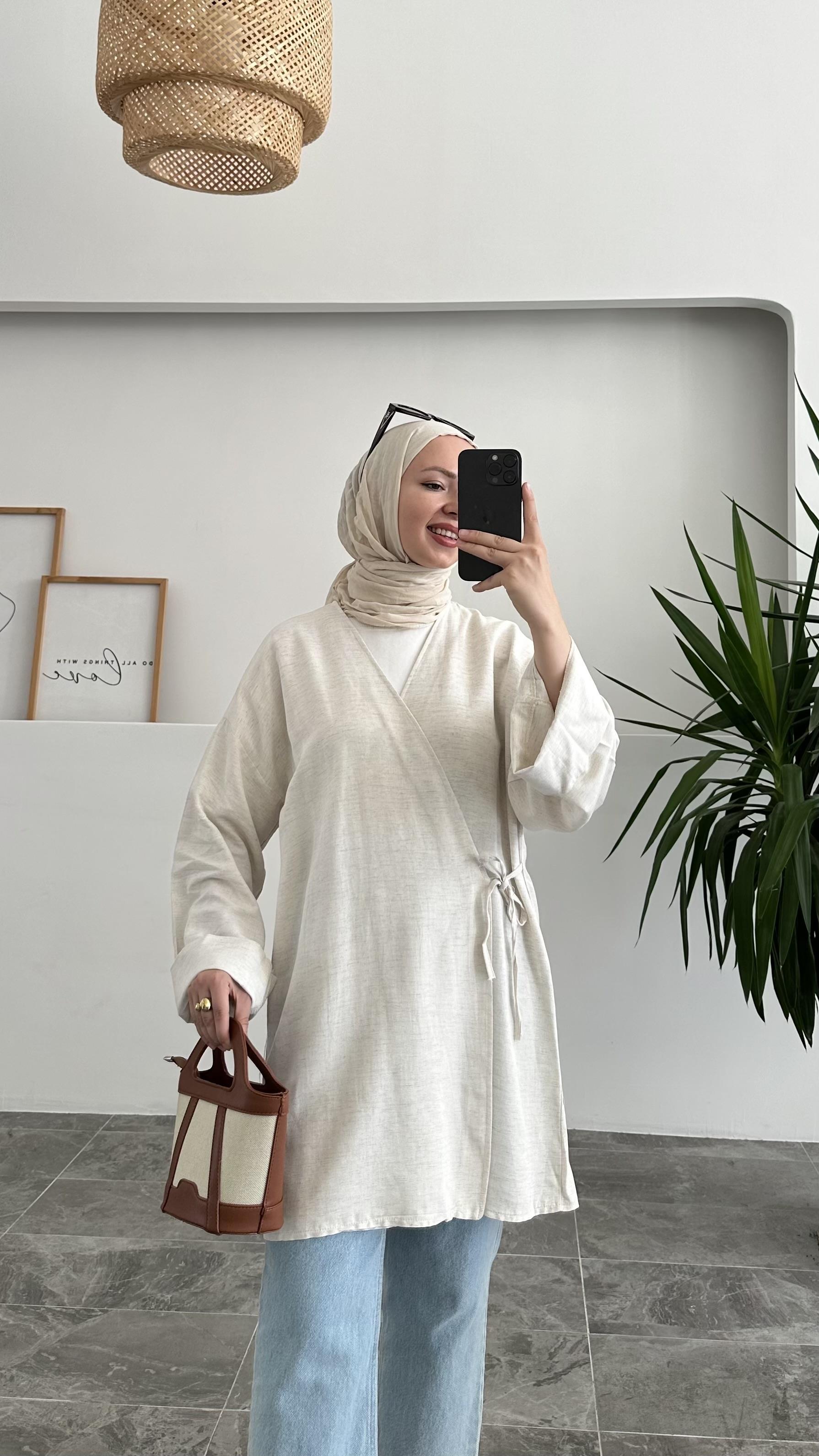 Appa Yandan Bağlamlı Krem Kimono