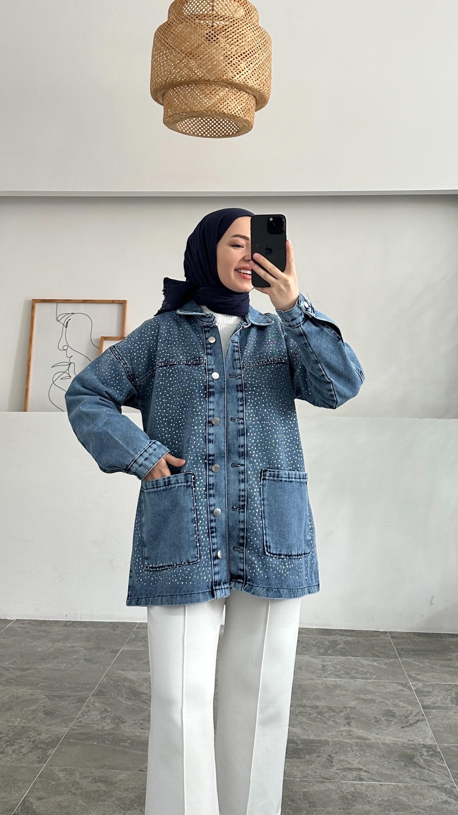 Ares Taşlı Kot Mavi Ceket